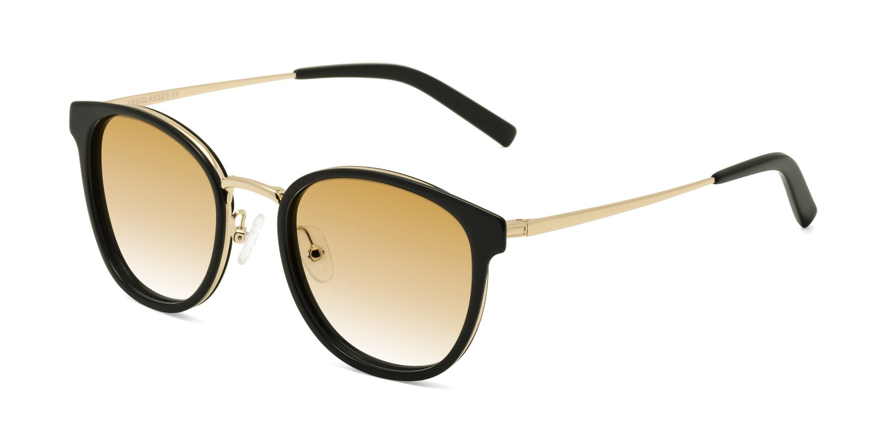 Angle of Callie in Black-Gold with Champagne Gradient Lenses