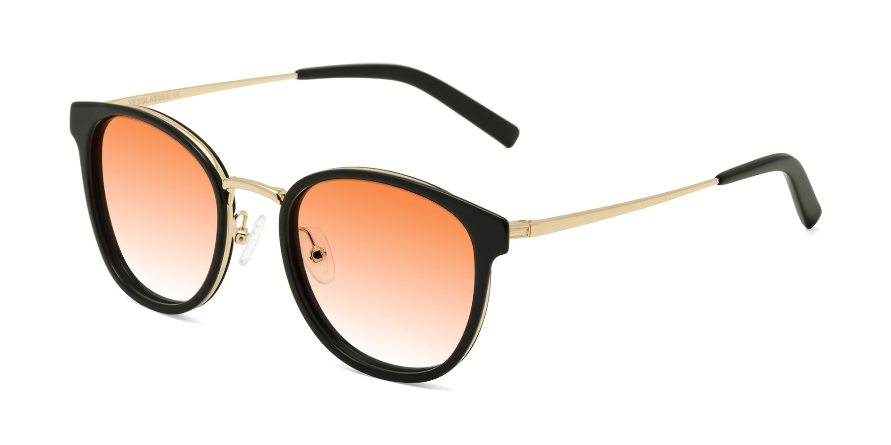 Angle of Callie in Black-Gold with Orange Gradient Lenses