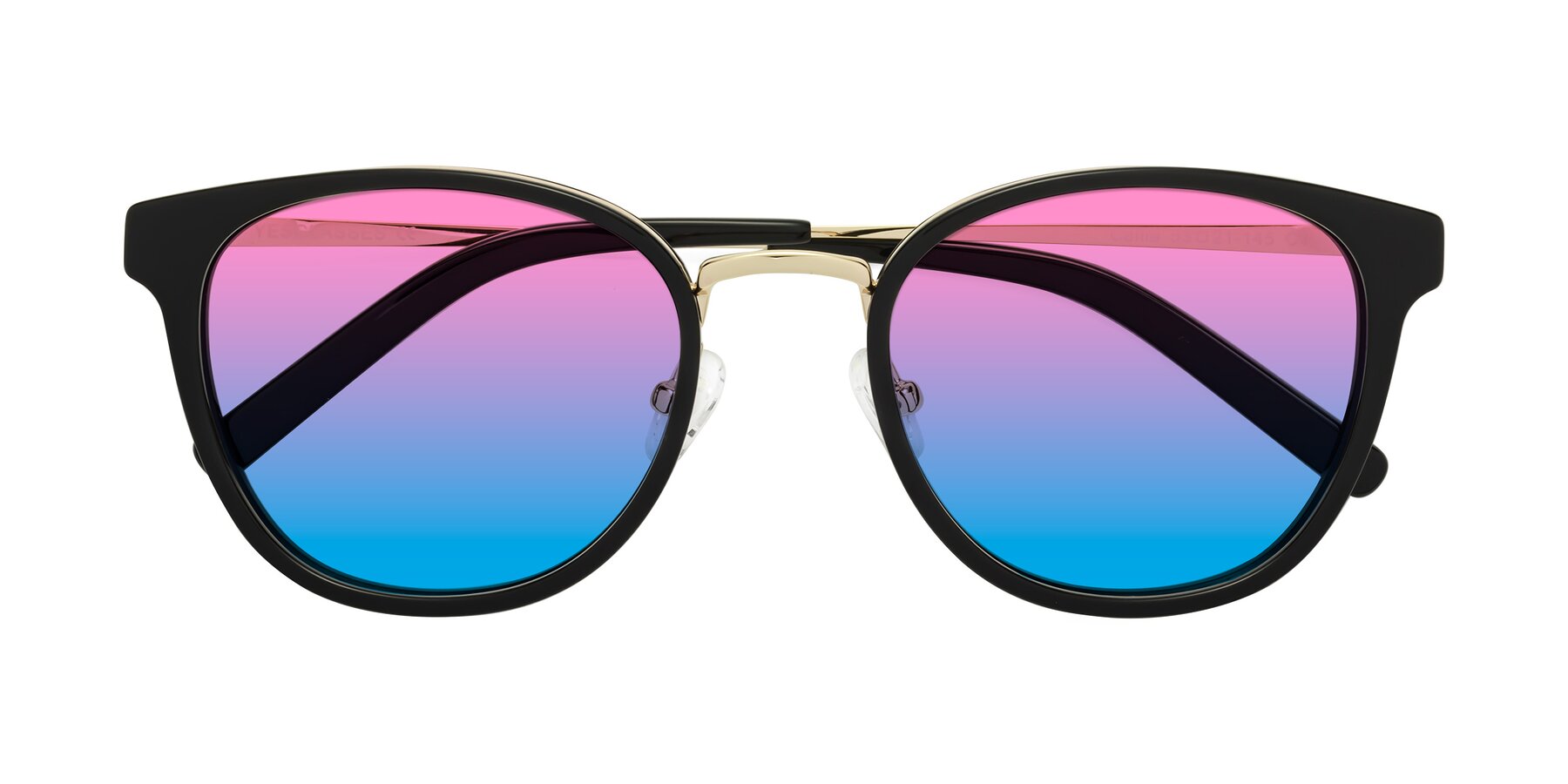 Folded Front of Callie in Black-Gold with Pink / Blue Gradient Lenses