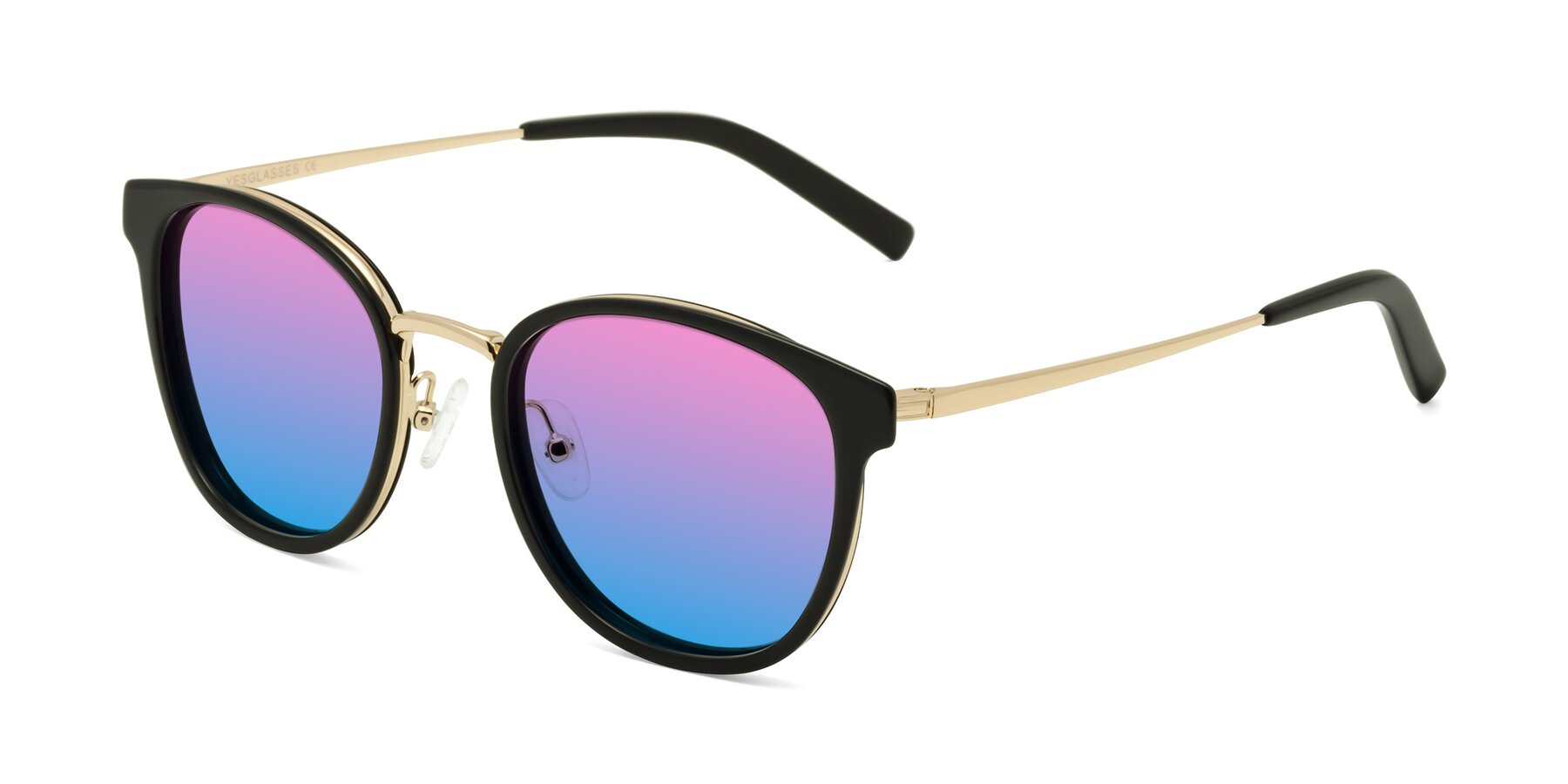 Angle of Callie in Black-Gold with Pink / Blue Gradient Lenses