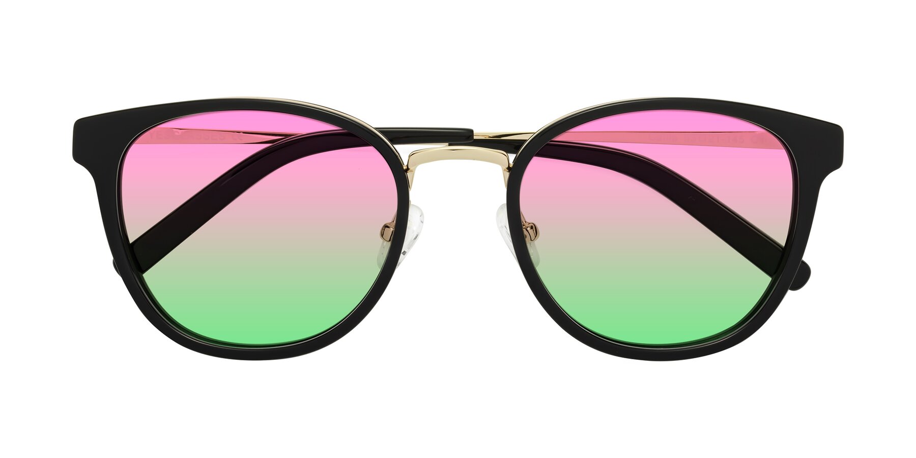 Folded Front of Callie in Black-Gold with Pink / Green Gradient Lenses