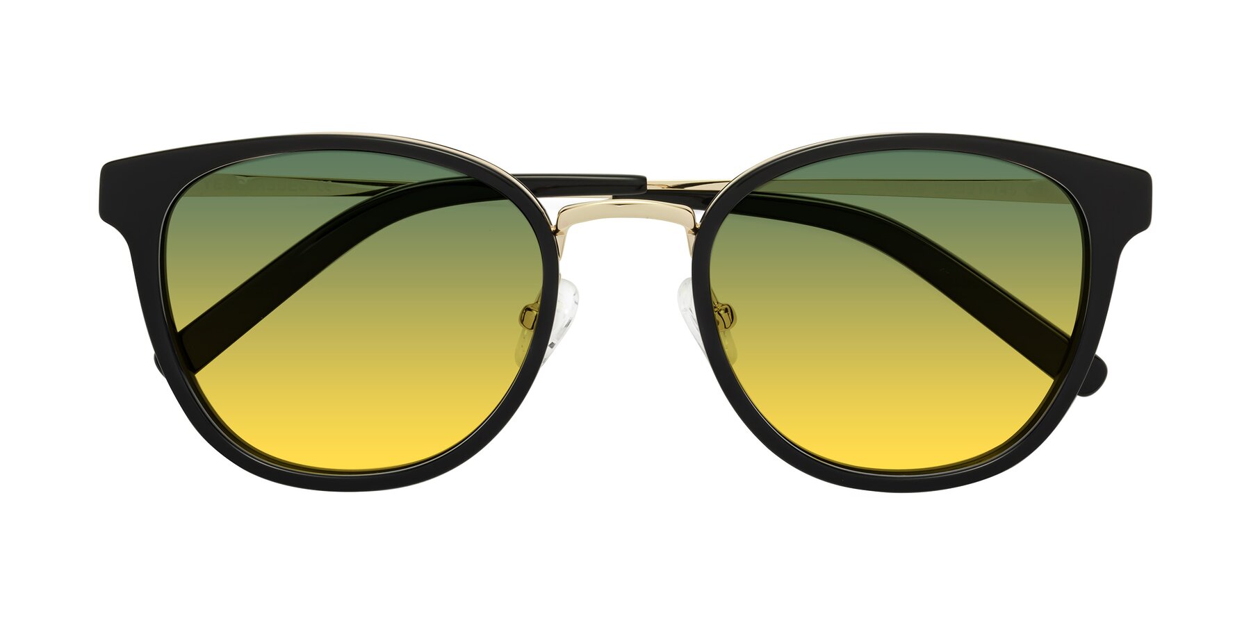 Folded Front of Callie in Black-Gold with Green / Yellow Gradient Lenses