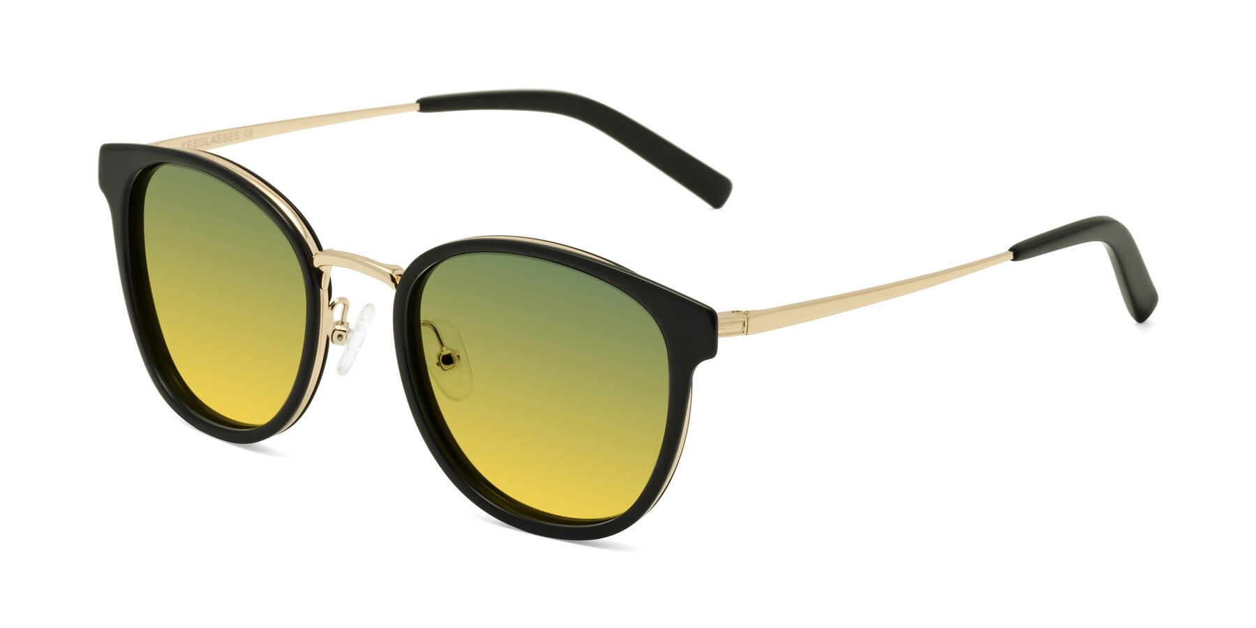 Angle of Callie in Black-Gold with Green / Yellow Gradient Lenses