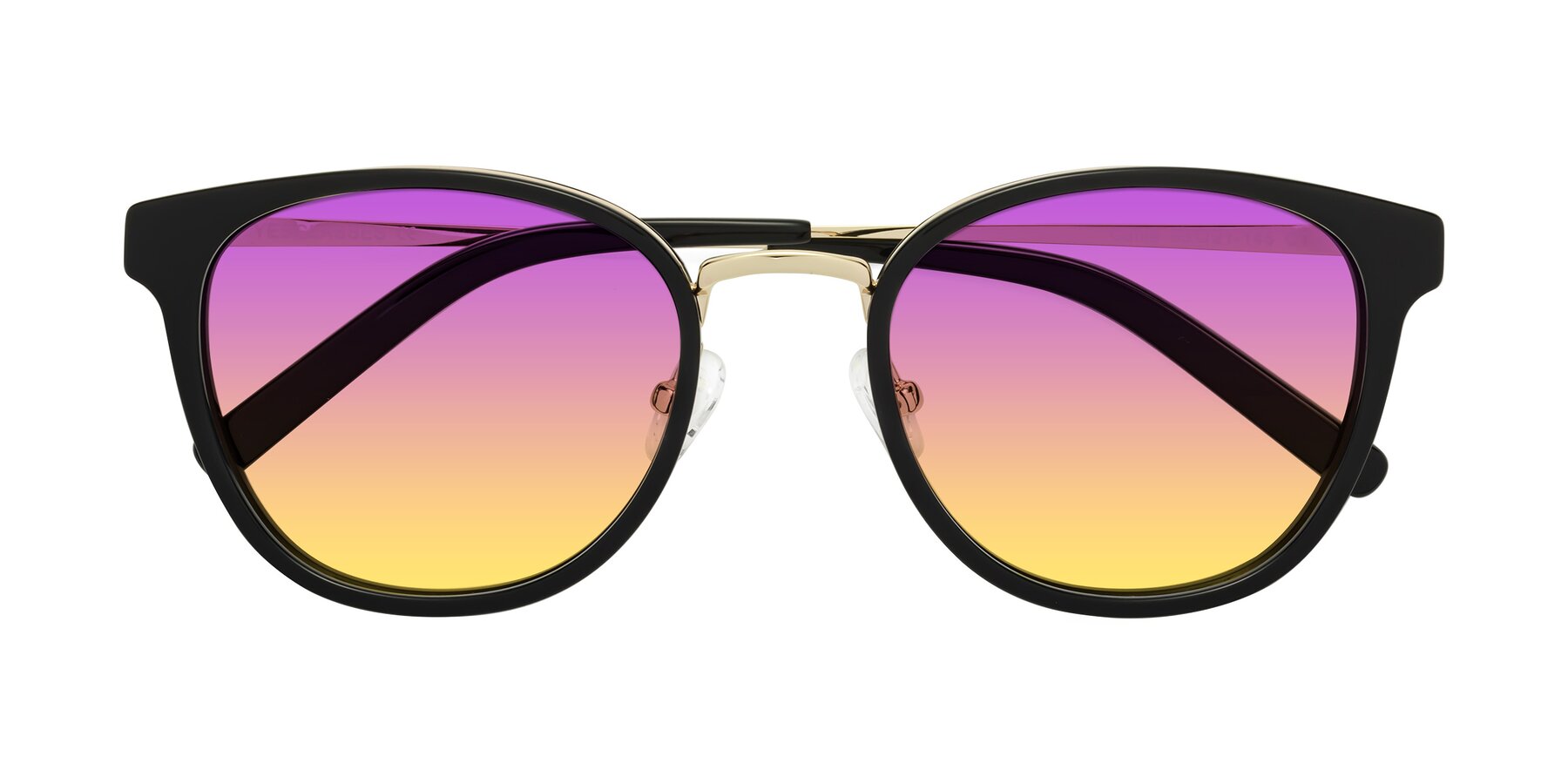 Folded Front of Callie in Black-Gold with Purple / Yellow Gradient Lenses