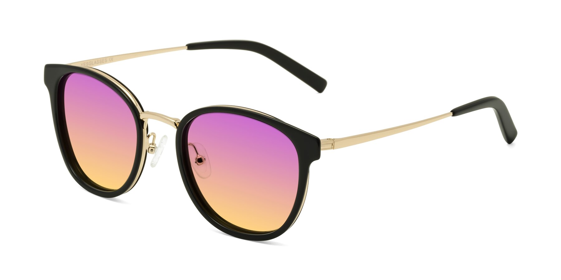 Angle of Callie in Black-Gold with Purple / Yellow Gradient Lenses