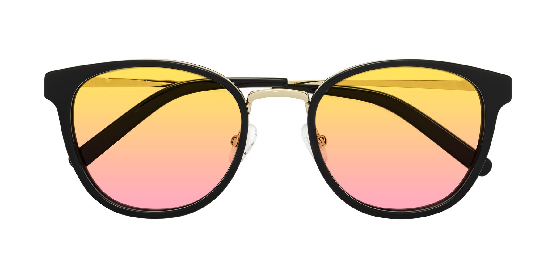 Folded Front of Callie in Black-Gold with Yellow / Pink Gradient Lenses