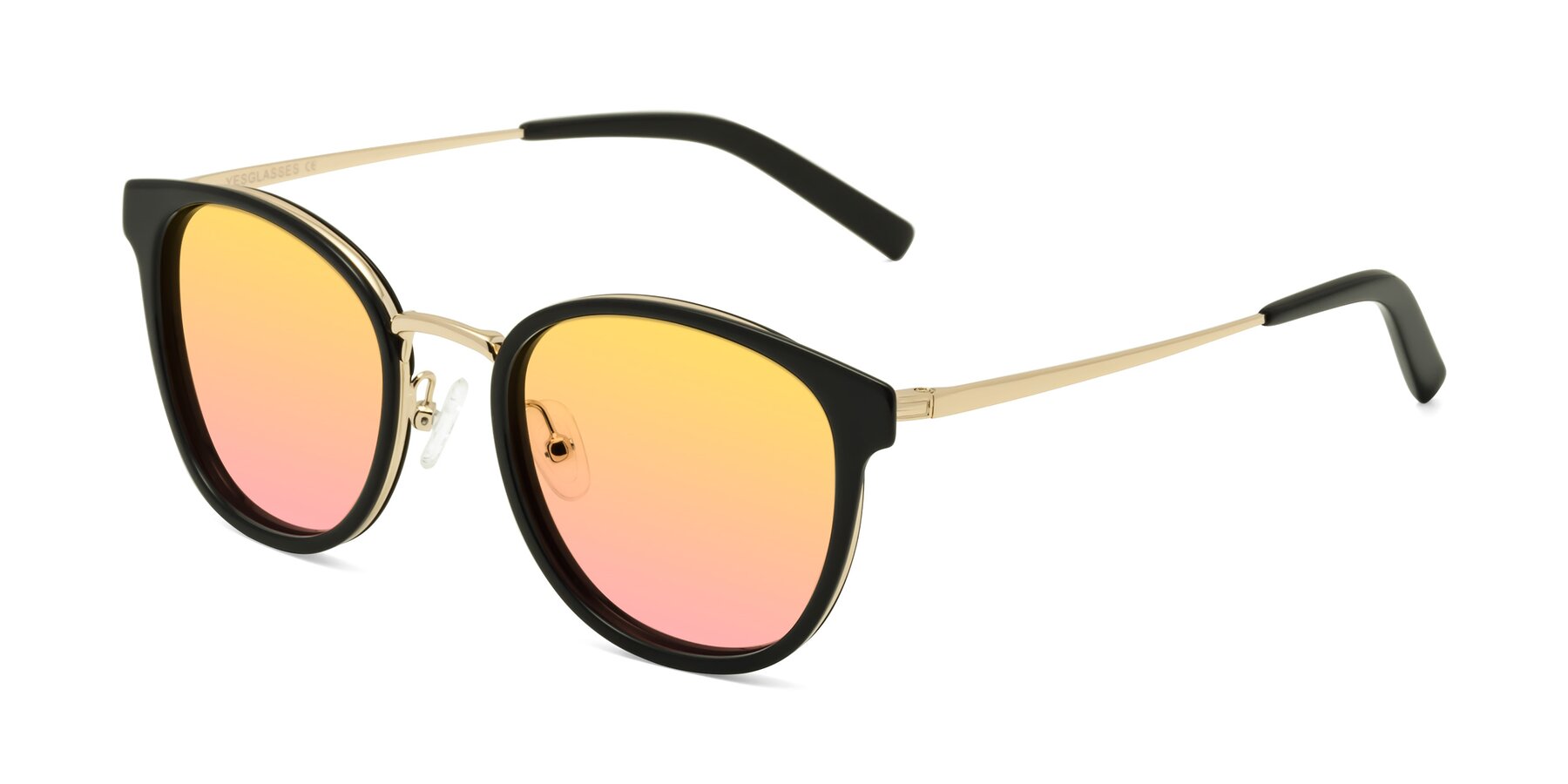 Angle of Callie in Black-Gold with Yellow / Pink Gradient Lenses