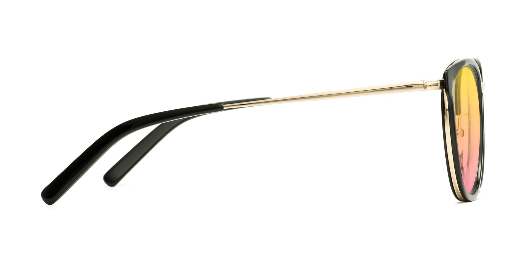 Side of Callie in Black-Gold with Yellow / Pink Gradient Lenses