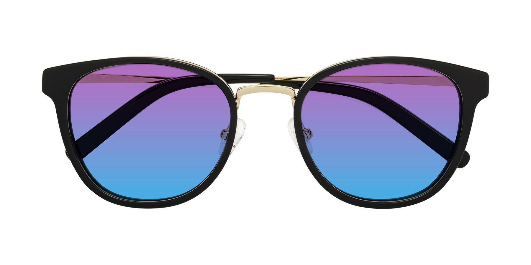 Folded Front of Callie in Black-Gold with Purple / Blue Gradient Lenses