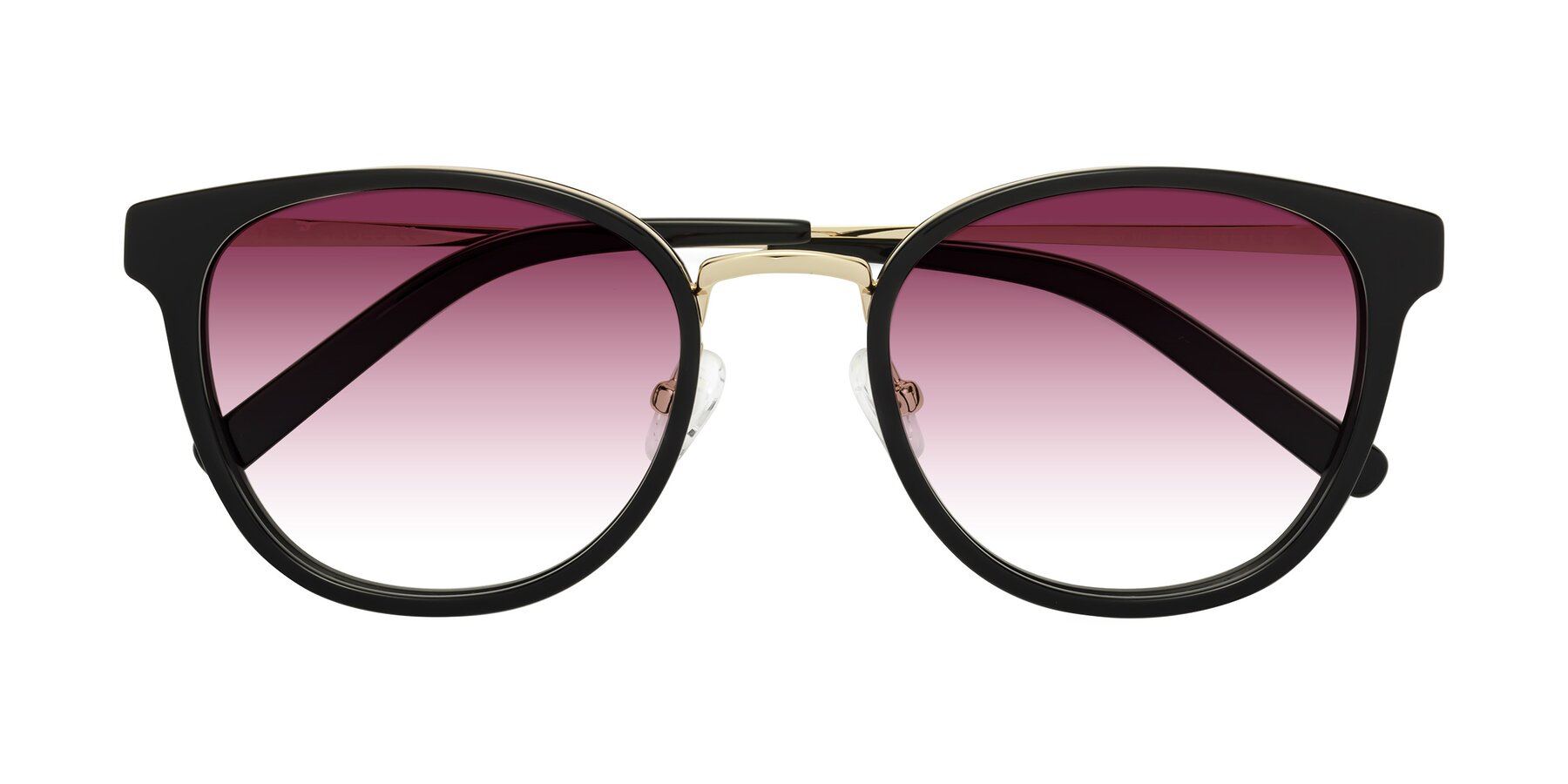 Folded Front of Callie in Black-Gold with Wine Gradient Lenses