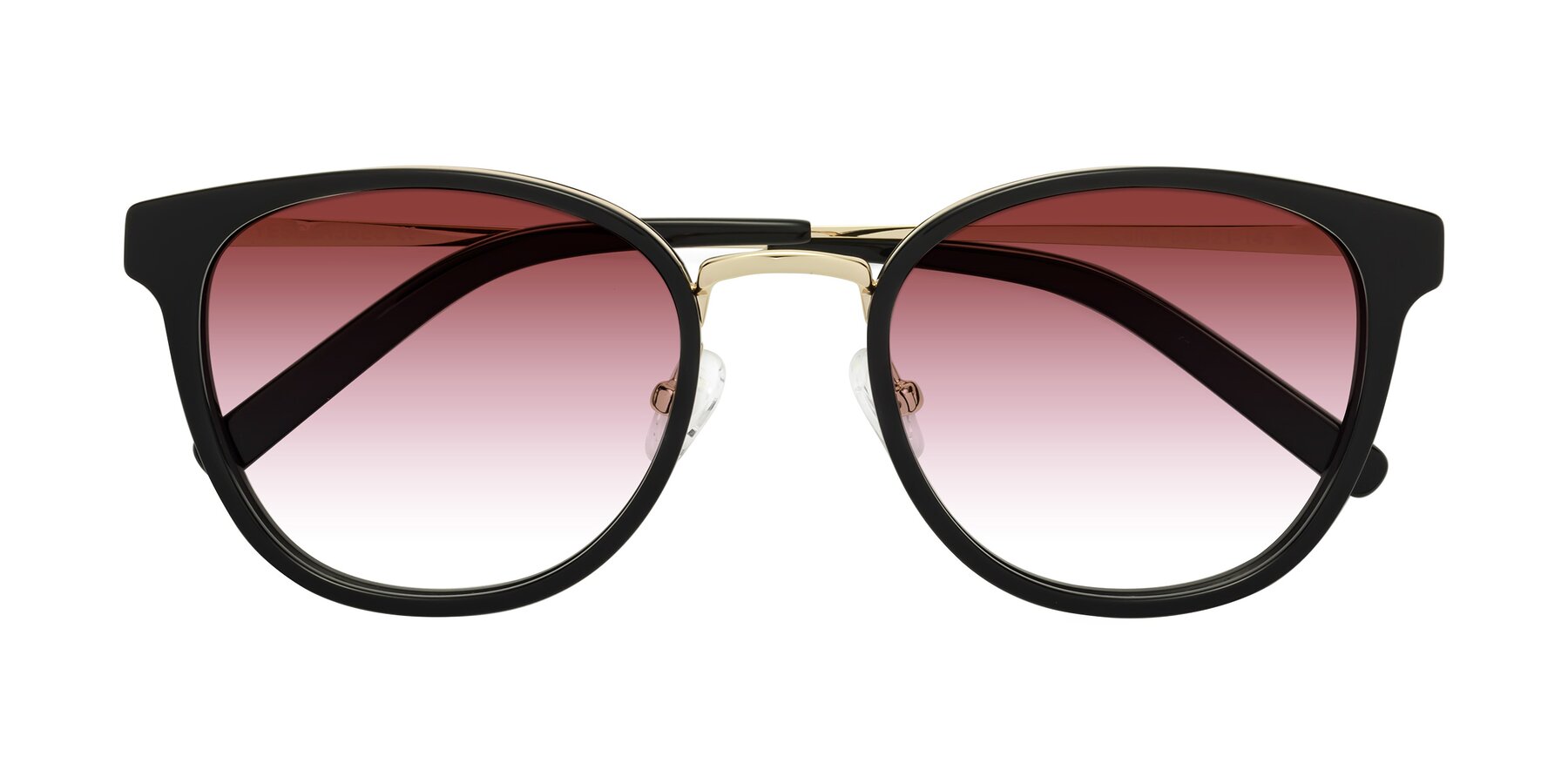 Folded Front of Callie in Black-Gold with Garnet Gradient Lenses