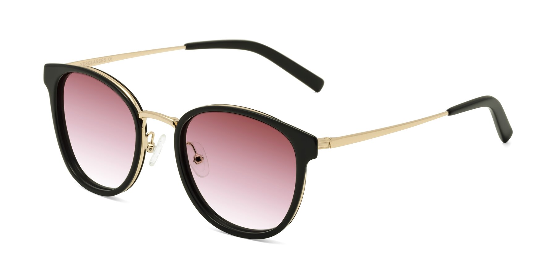 Angle of Callie in Black-Gold with Garnet Gradient Lenses