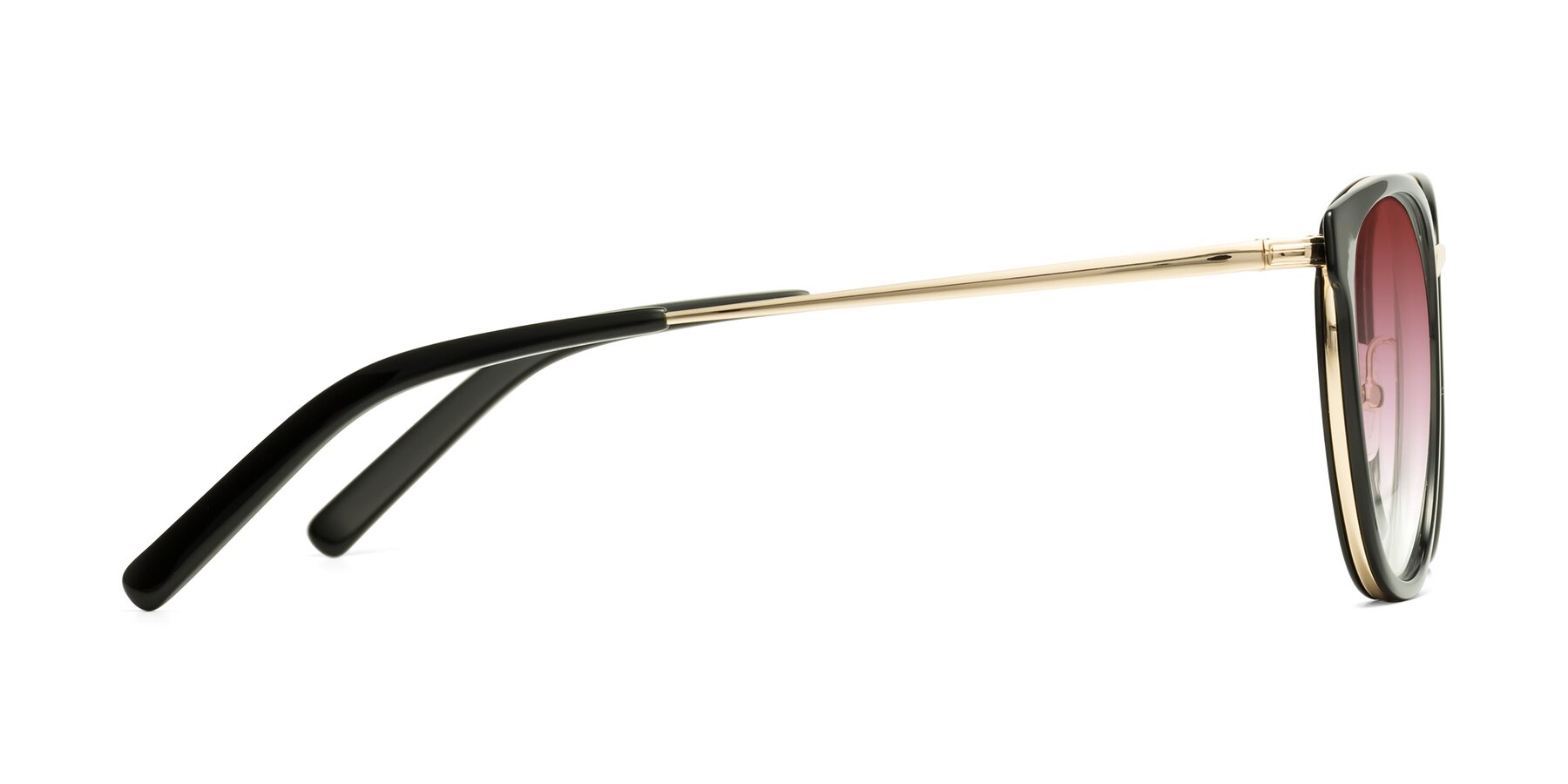 Side of Callie in Black-Gold with Garnet Gradient Lenses