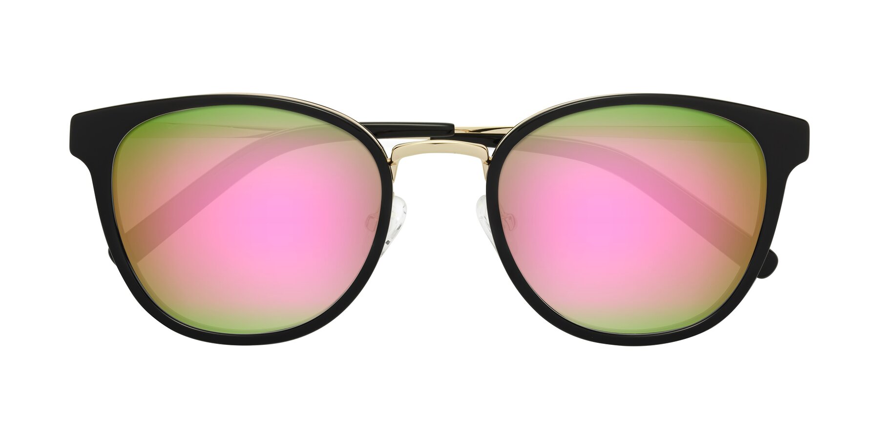 Folded Front of Callie in Black-Gold with Pink Mirrored Lenses