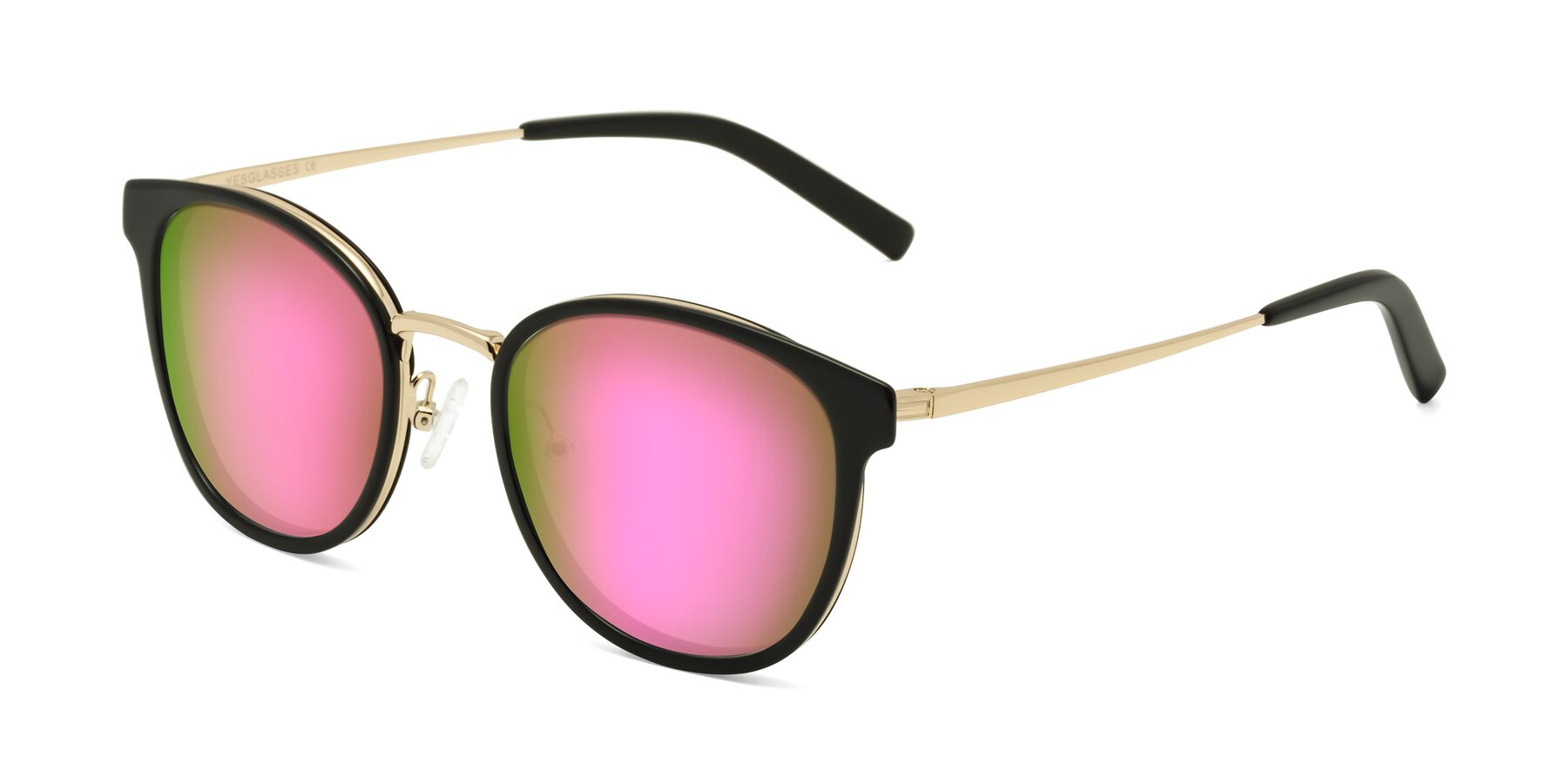 Angle of Callie in Black-Gold with Pink Mirrored Lenses