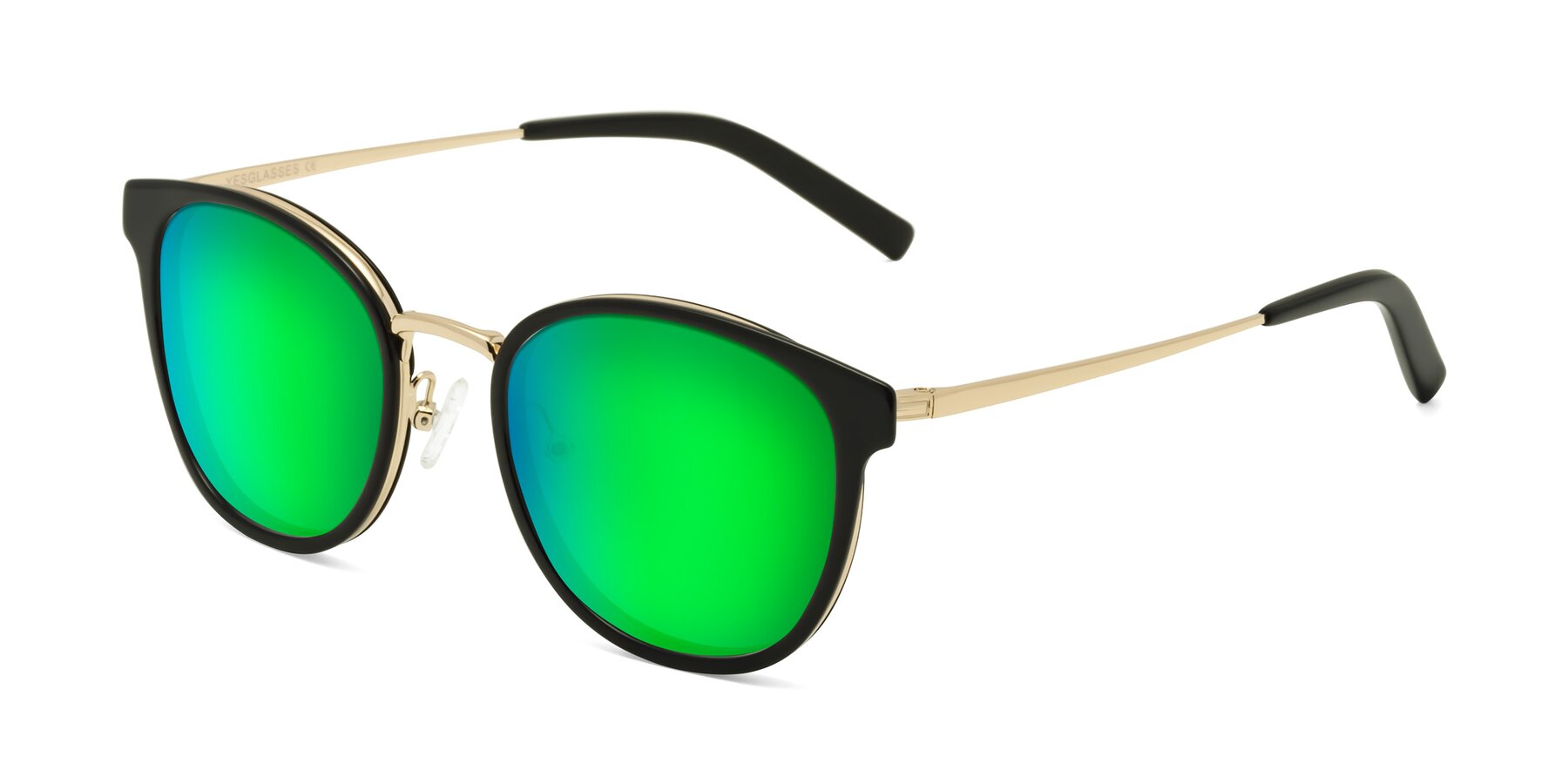 Angle of Callie in Black-Gold with Green Mirrored Lenses