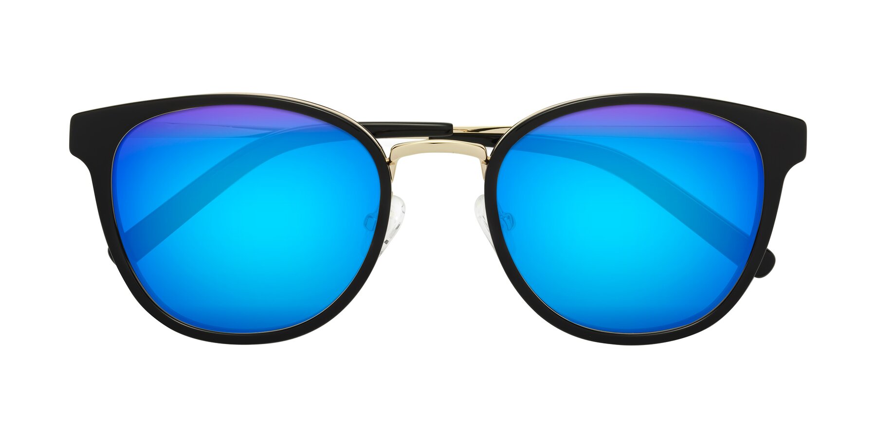 Folded Front of Callie in Black-Gold with Blue Mirrored Lenses