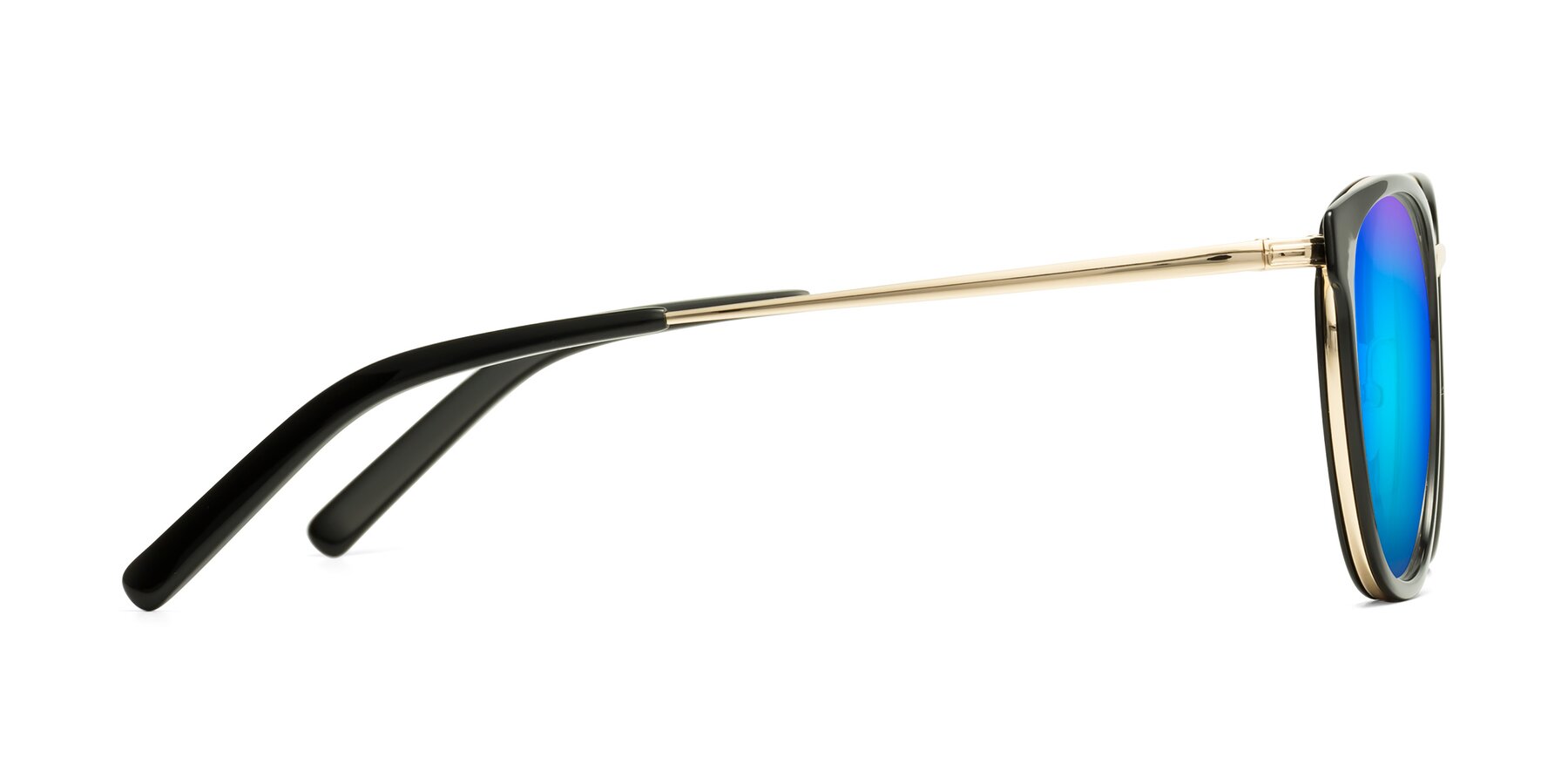 Side of Callie in Black-Gold with Blue Mirrored Lenses