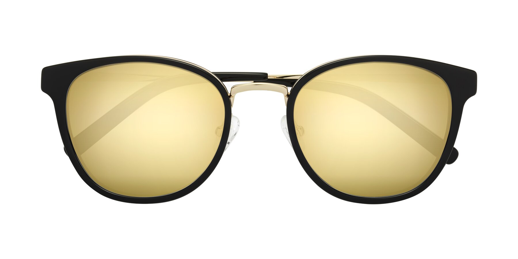 Folded Front of Callie in Black-Gold with Gold Mirrored Lenses