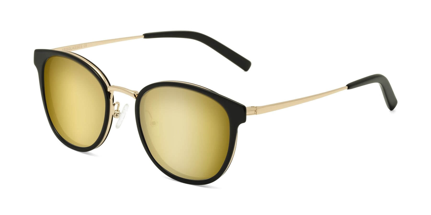 Angle of Callie in Black-Gold with Gold Mirrored Lenses