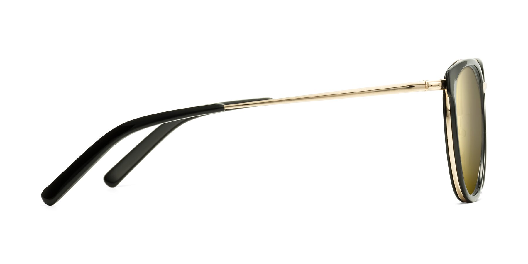 Side of Callie in Black-Gold with Gold Mirrored Lenses
