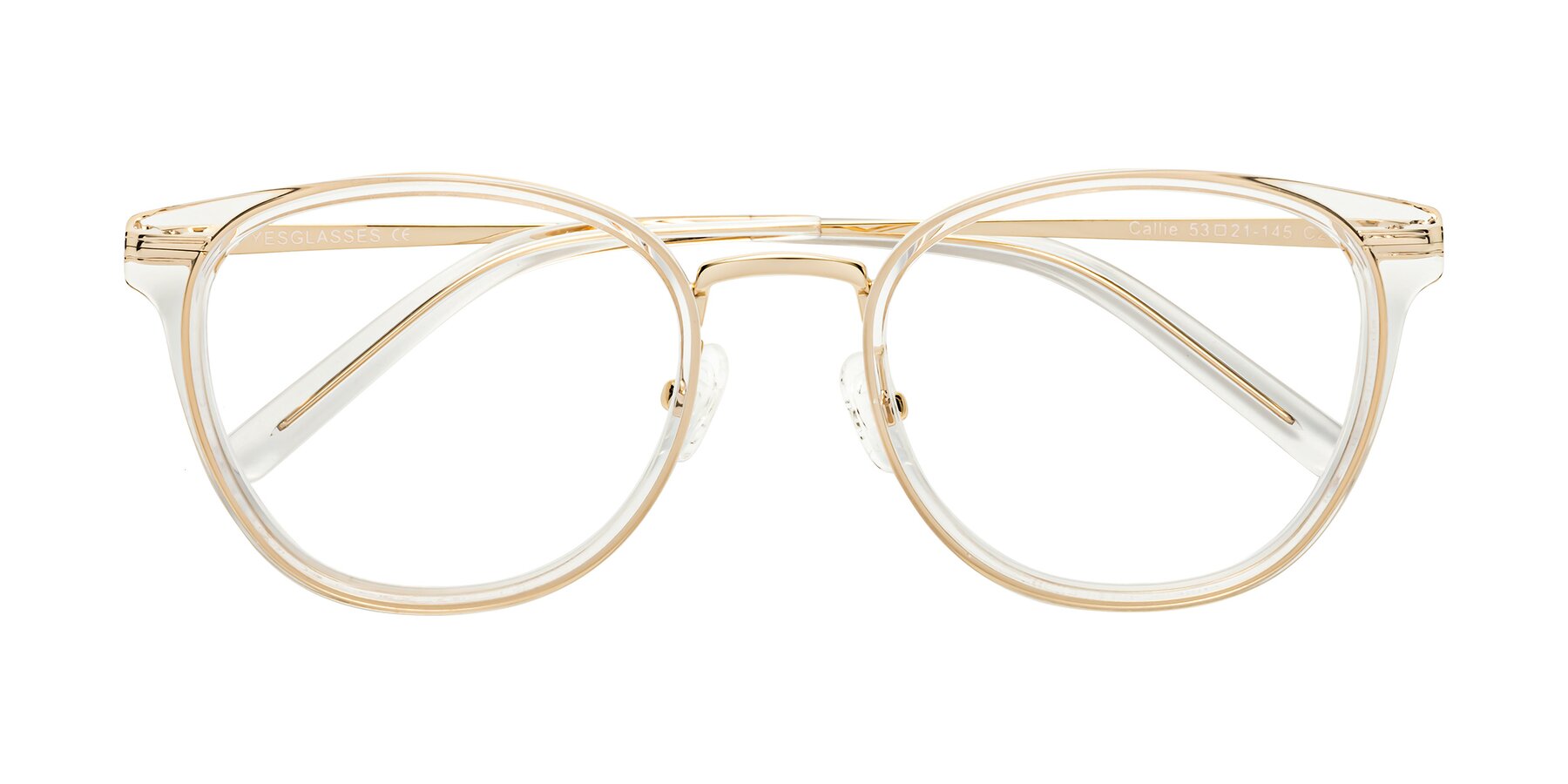 Folded Front of Callie in Clear-Gold with Clear Blue Light Blocking Lenses
