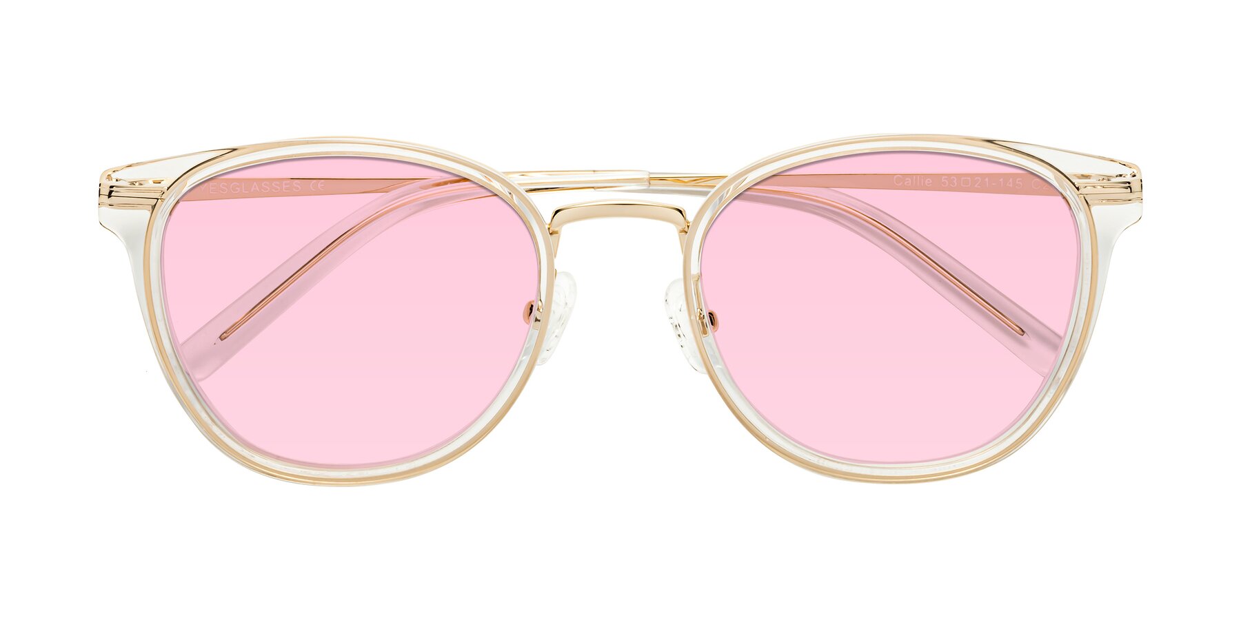 Folded Front of Callie in Clear-Gold with Light Pink Tinted Lenses