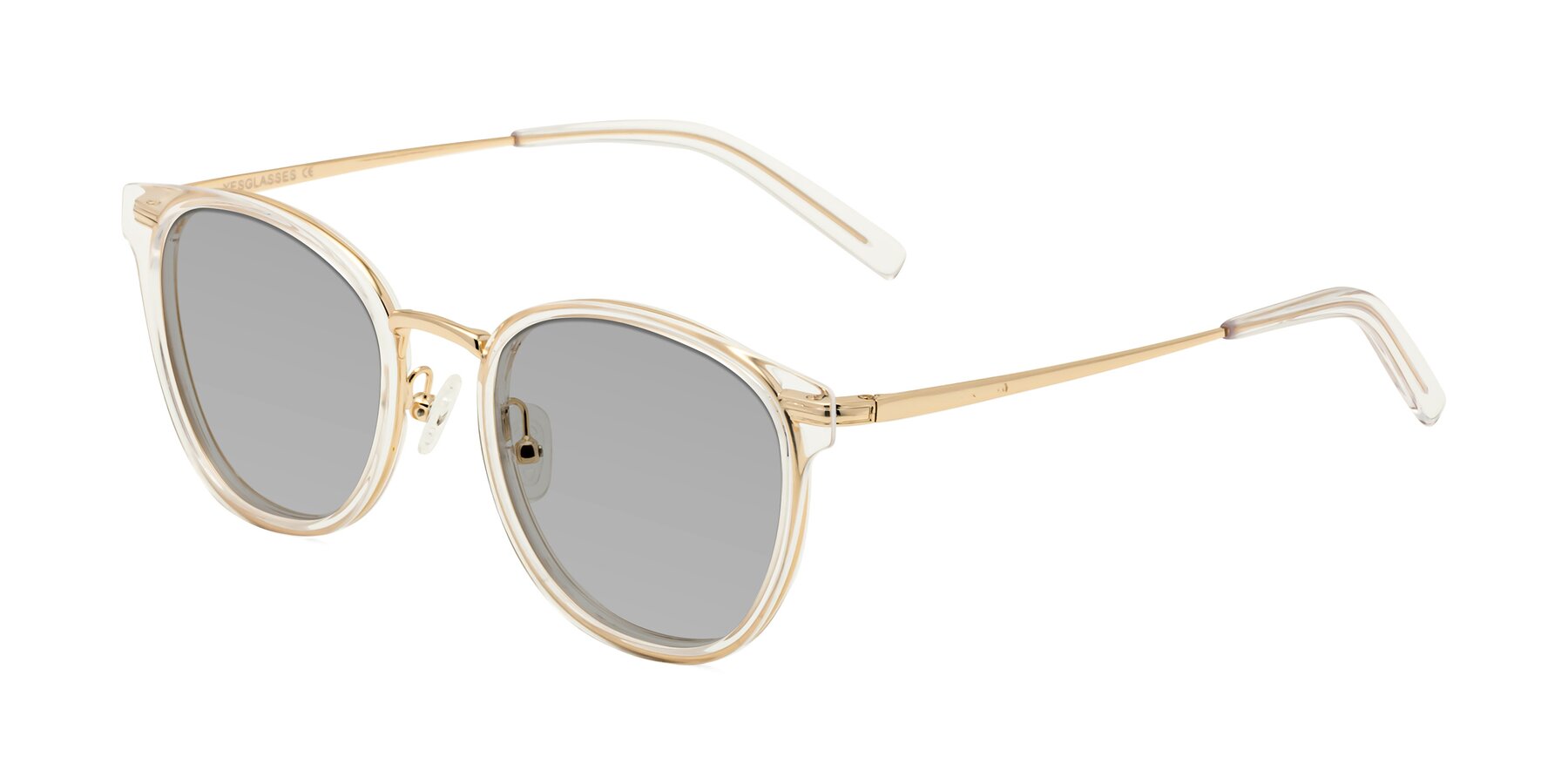 Angle of Callie in Clear-Gold with Light Gray Tinted Lenses