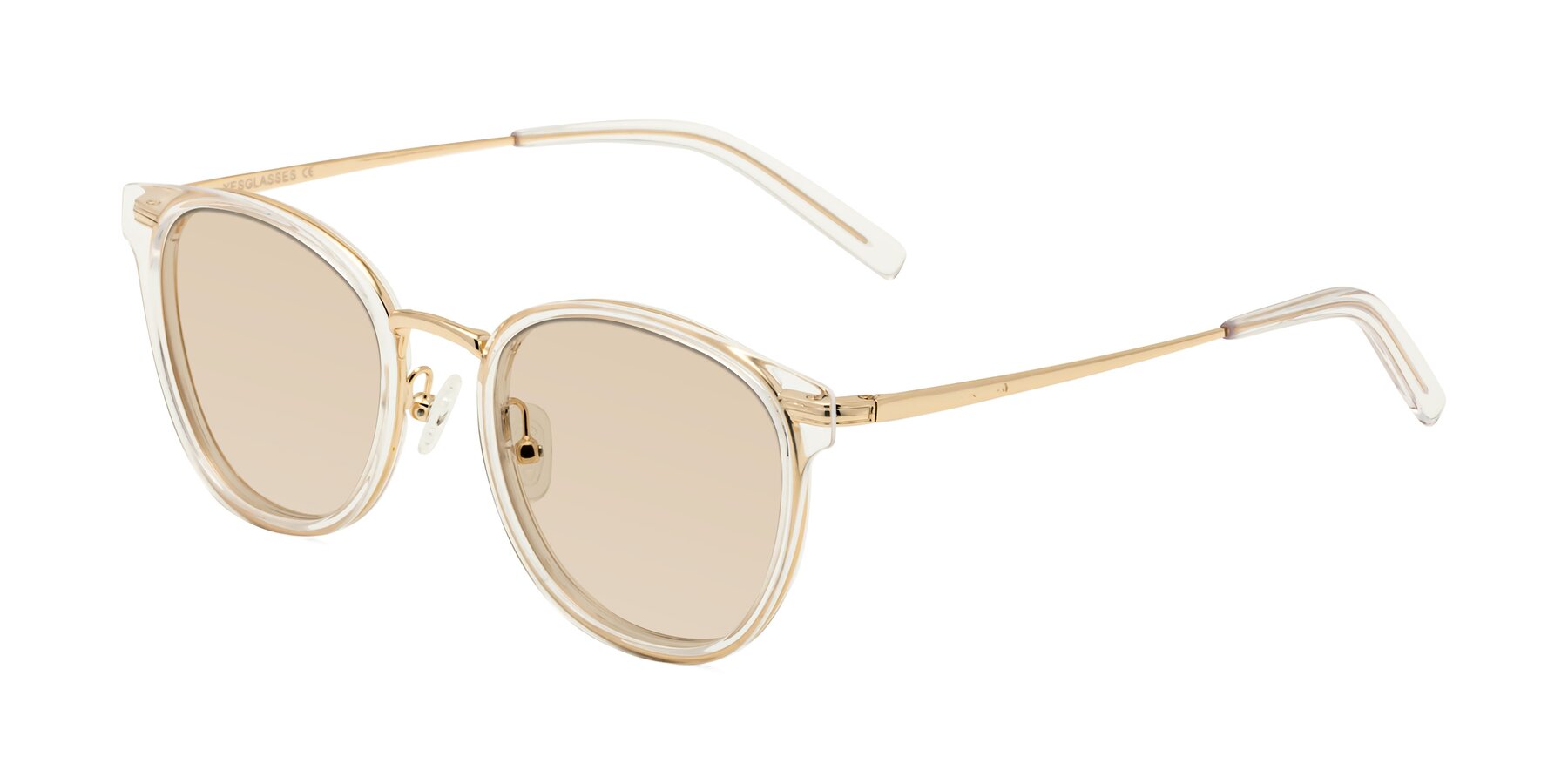 Angle of Callie in Clear-Gold with Light Brown Tinted Lenses