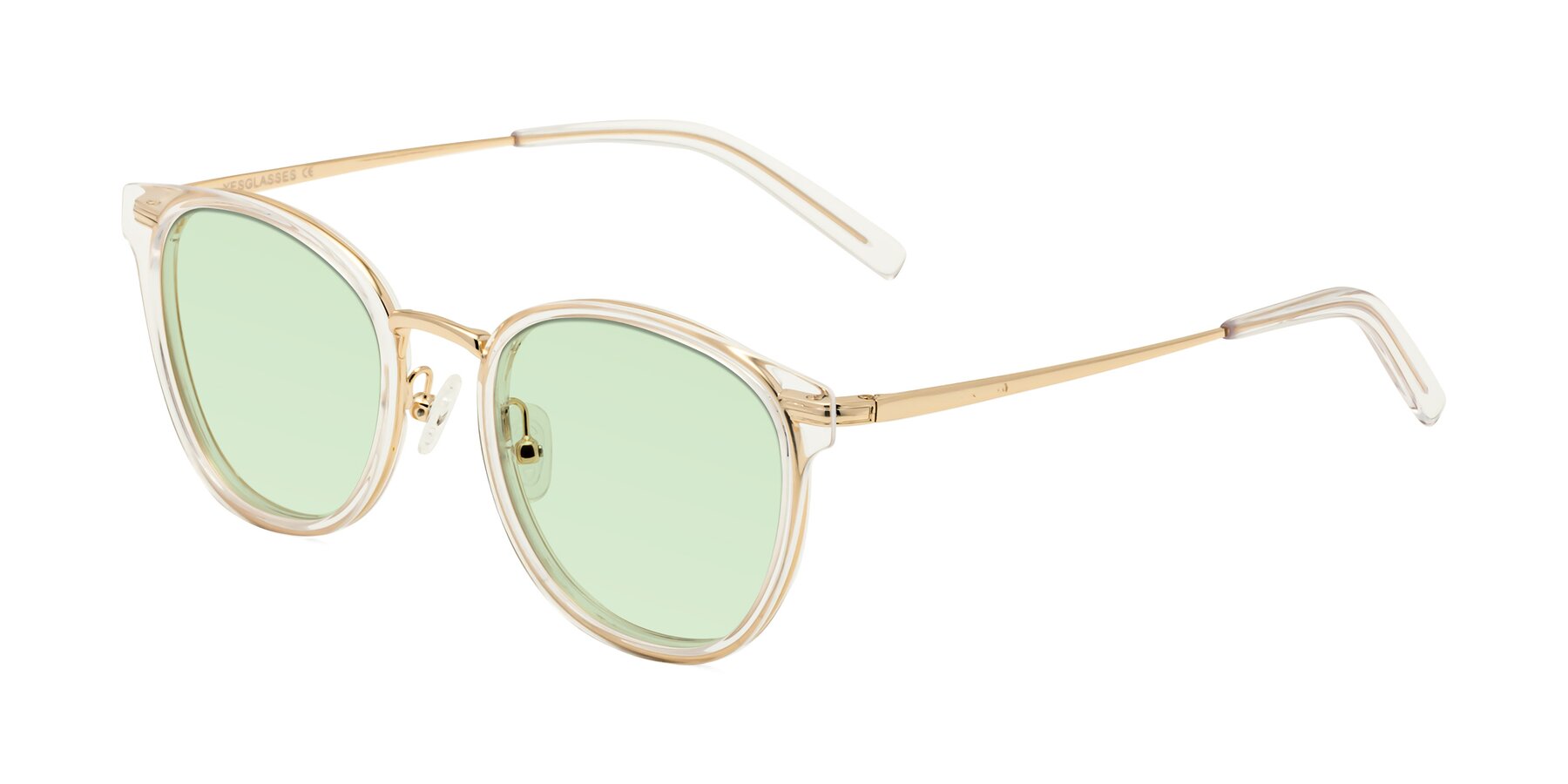 Angle of Callie in Clear-Gold with Light Green Tinted Lenses