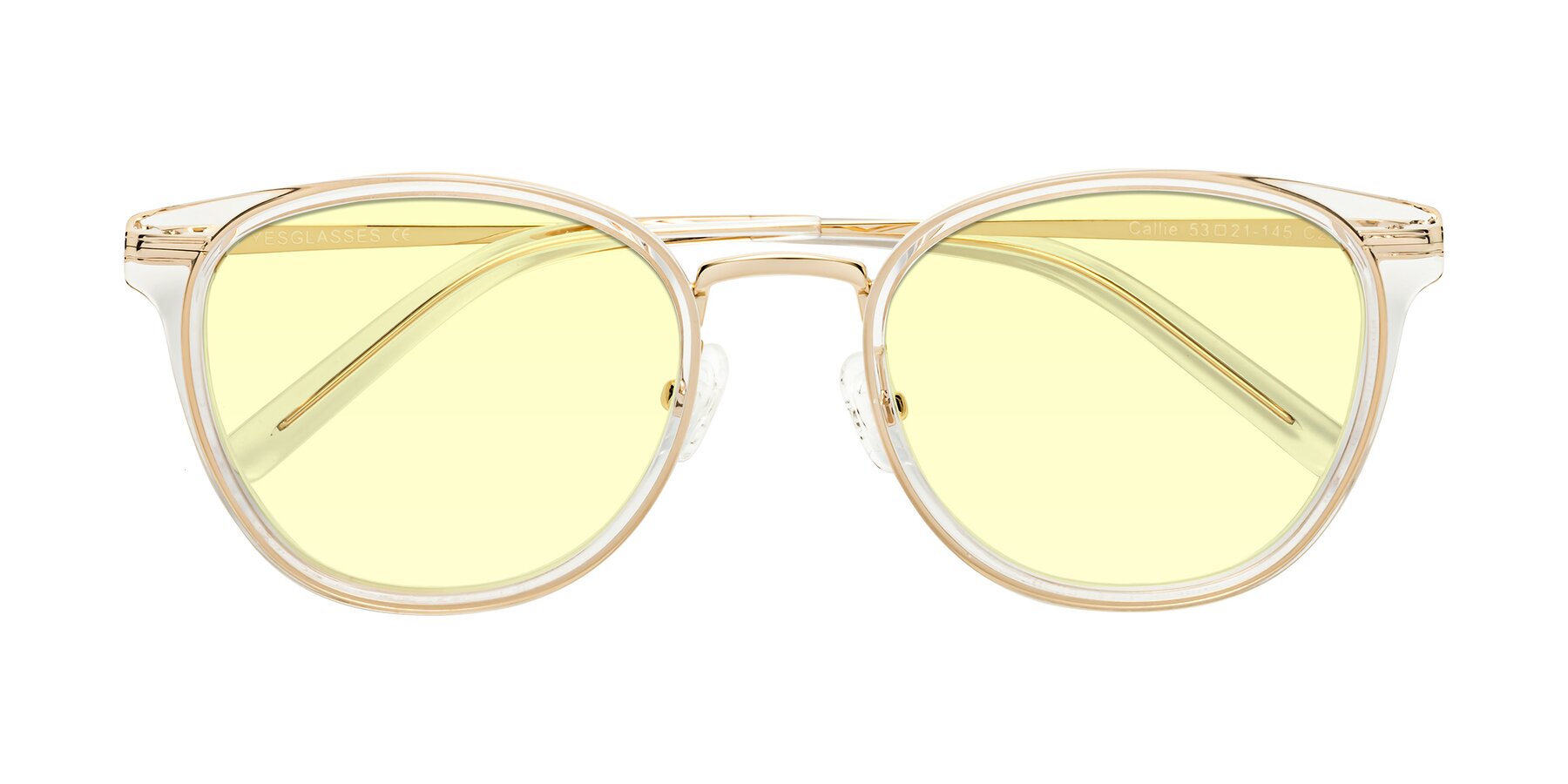 Folded Front of Callie in Clear-Gold with Light Yellow Tinted Lenses