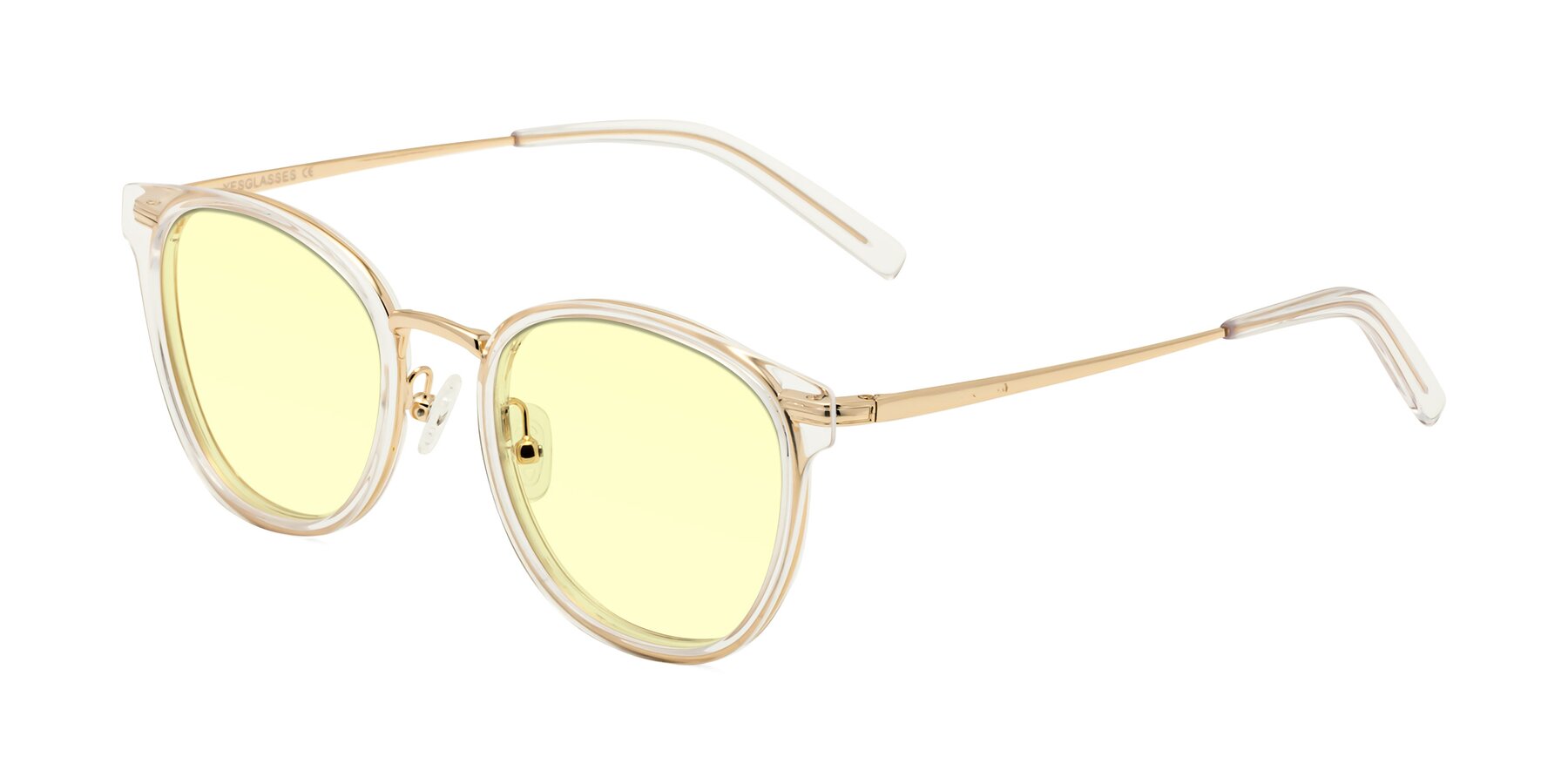 Angle of Callie in Clear-Gold with Light Yellow Tinted Lenses