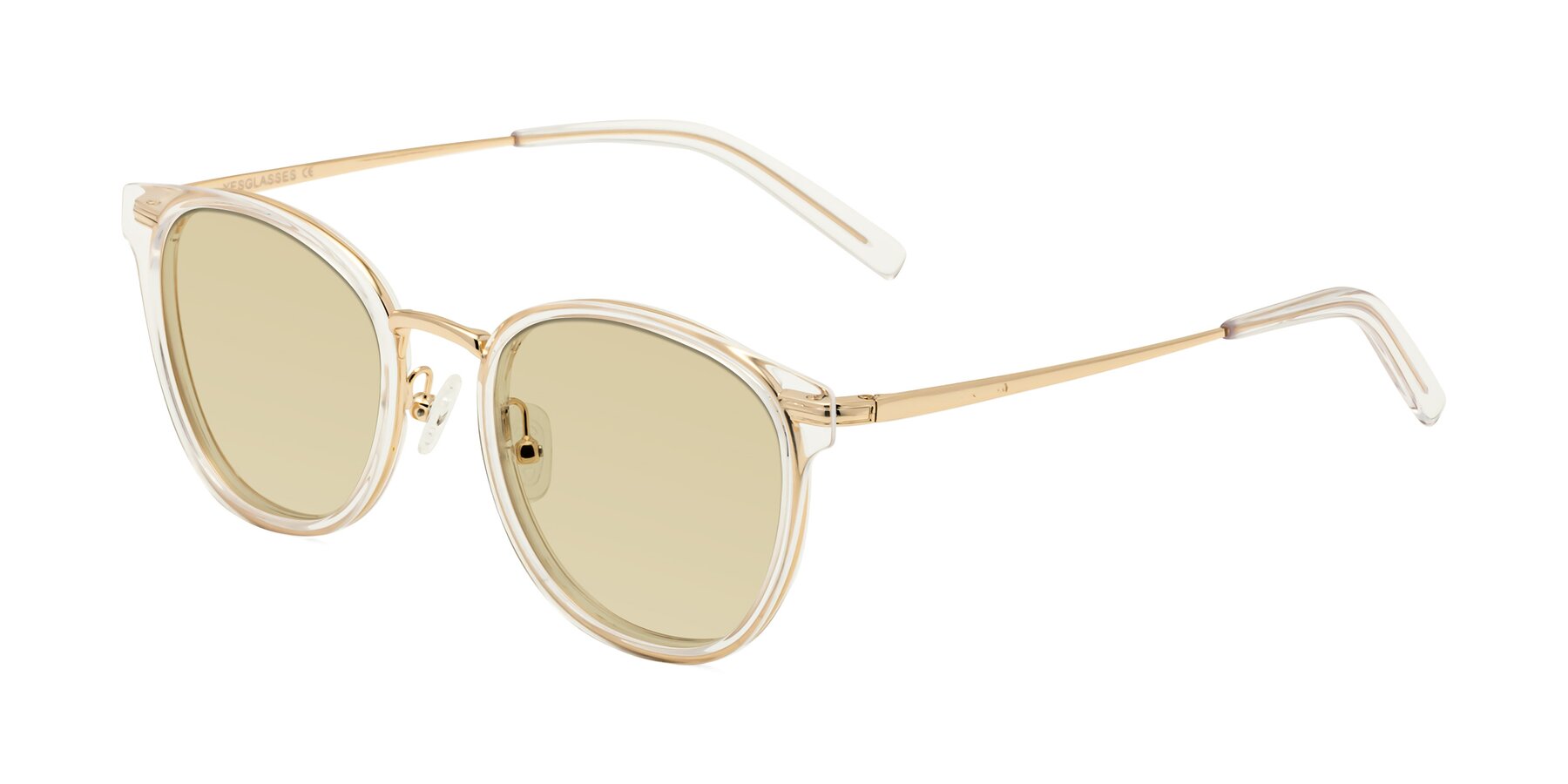 Angle of Callie in Clear-Gold with Light Champagne Tinted Lenses