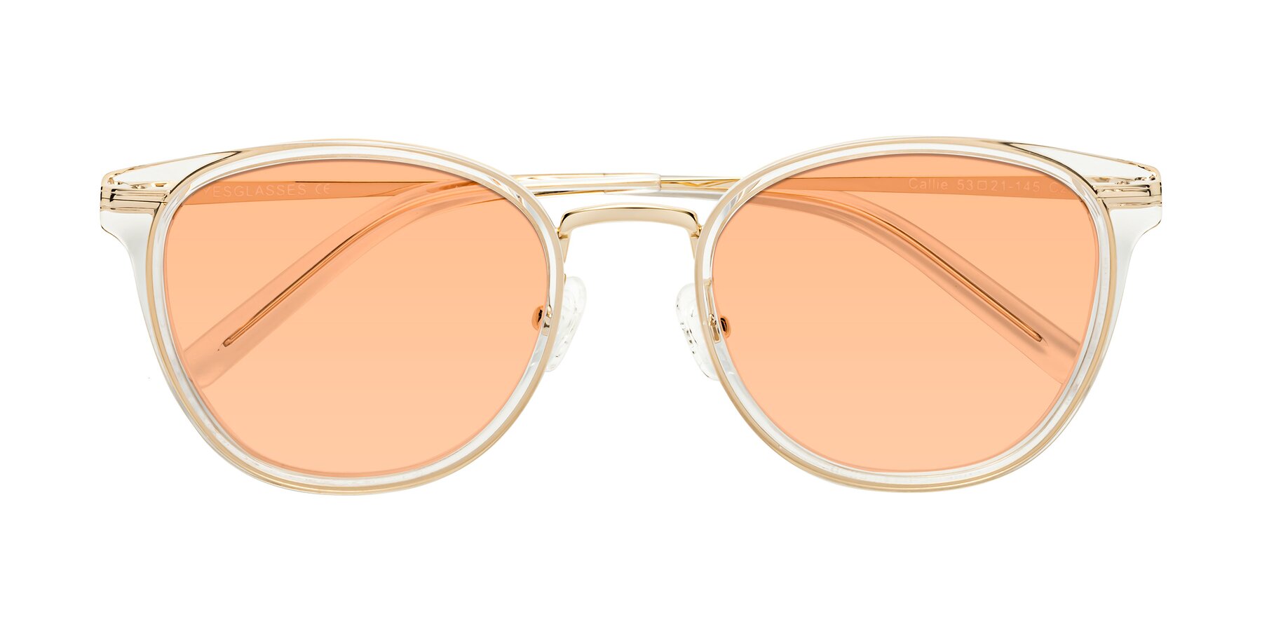 Folded Front of Callie in Clear-Gold with Light Orange Tinted Lenses