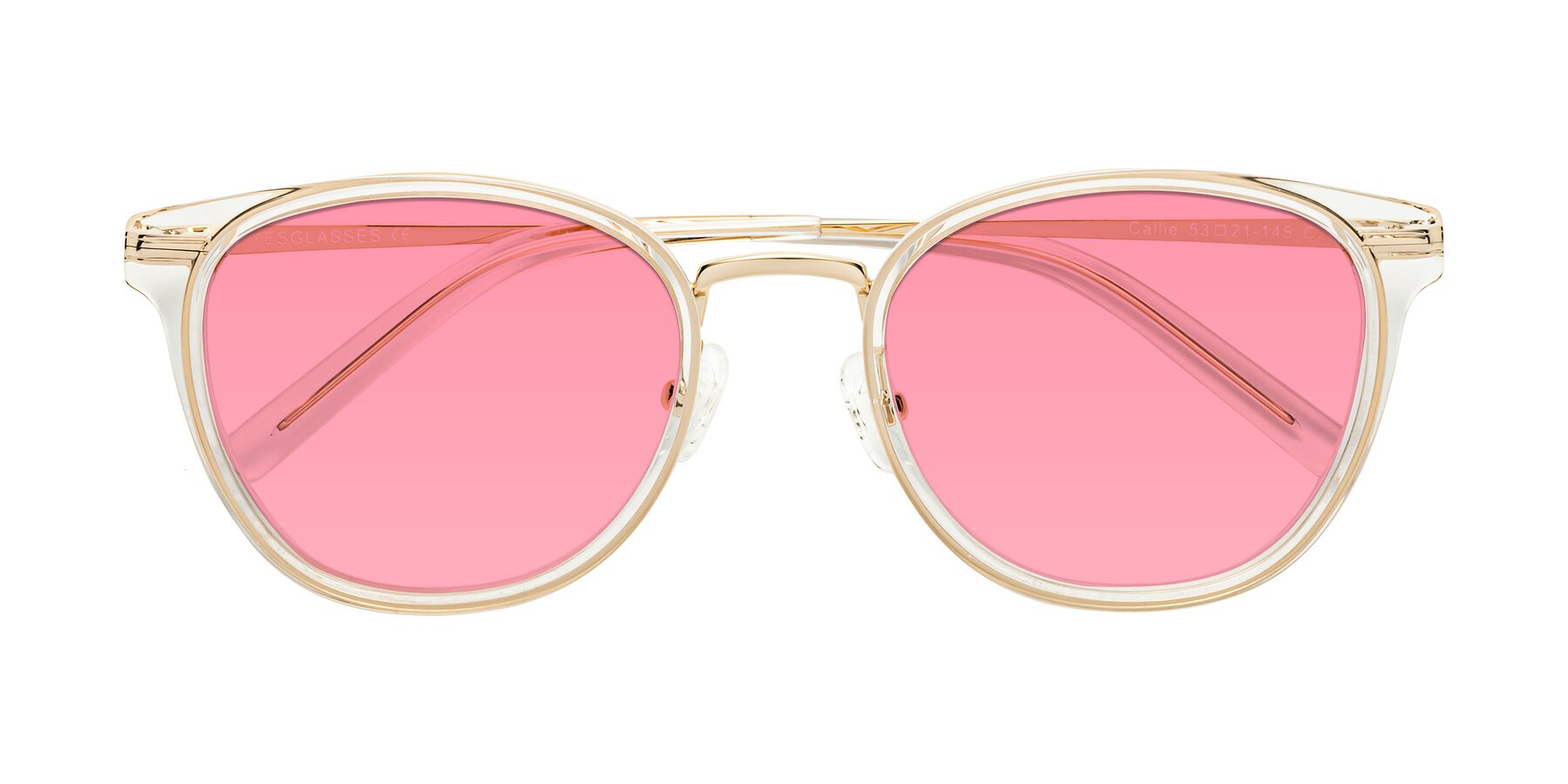 Folded Front of Callie in Clear-Gold with Pink Tinted Lenses