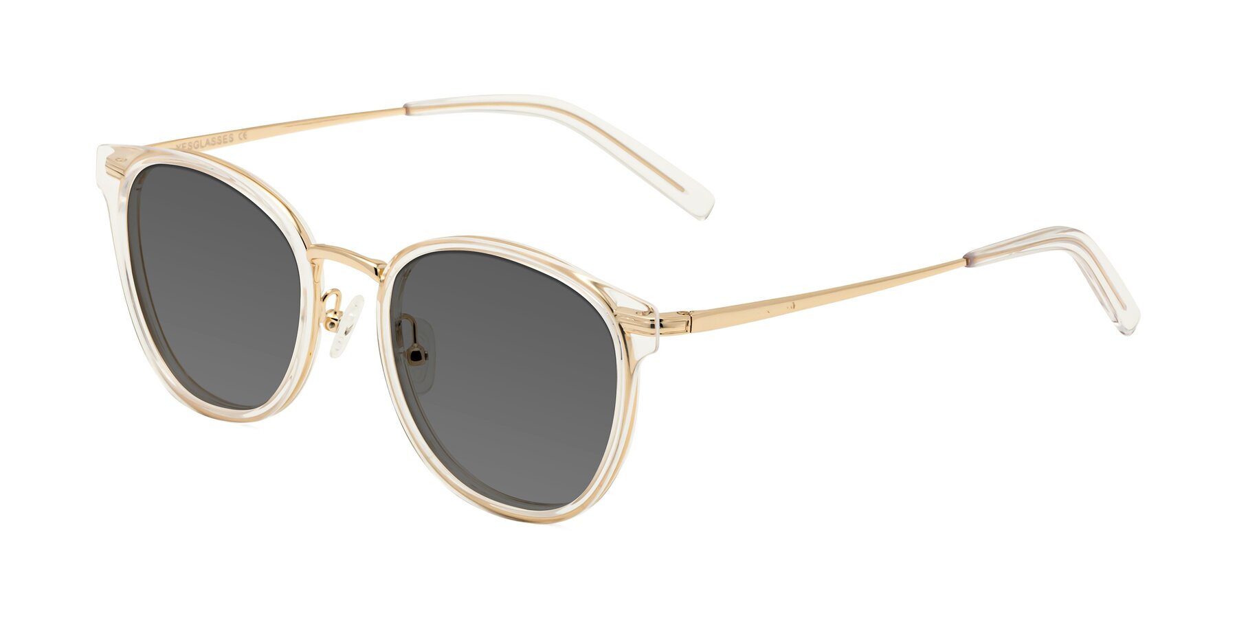 Angle of Callie in Clear-Gold with Medium Gray Tinted Lenses