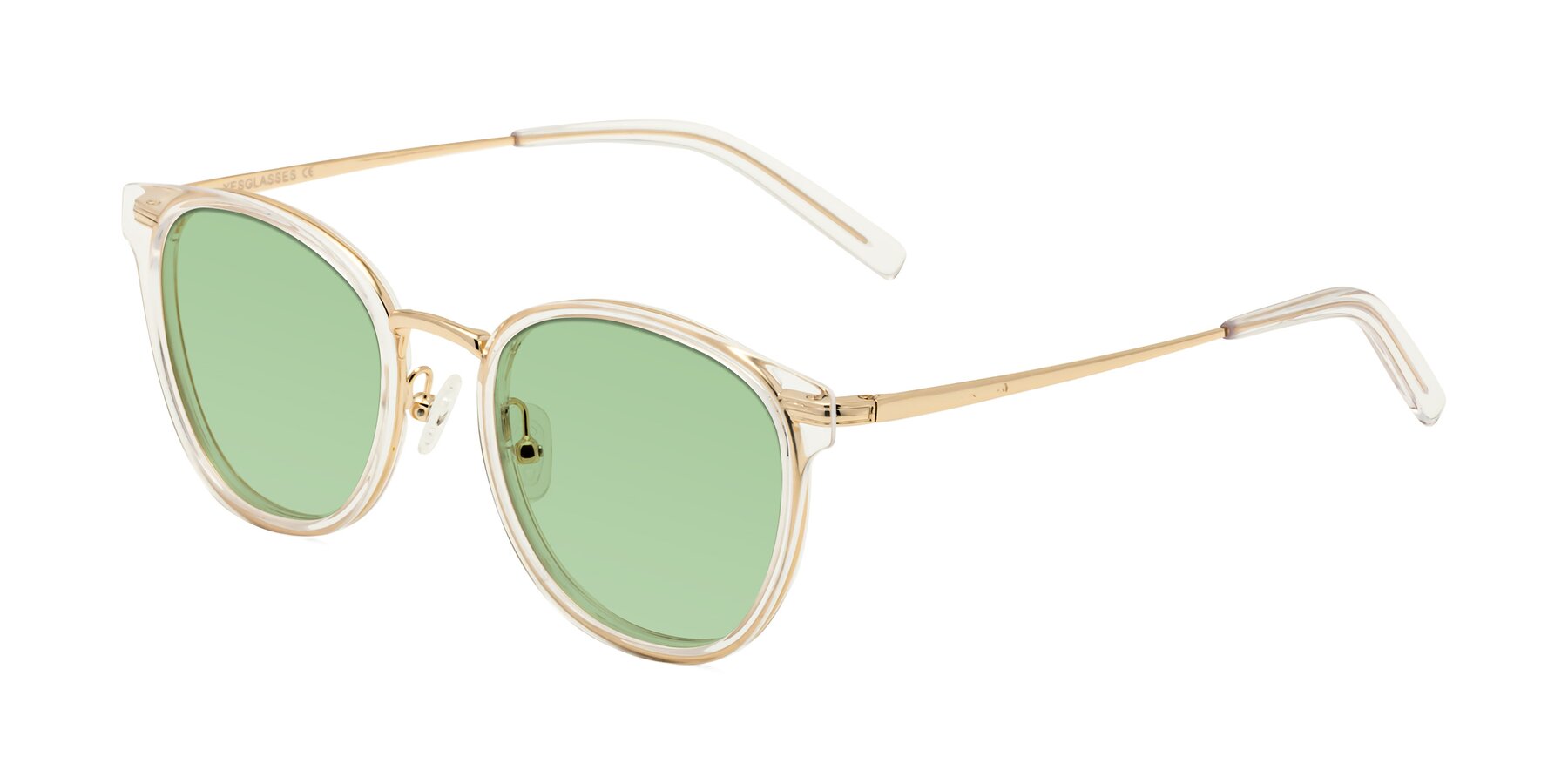 Angle of Callie in Clear-Gold with Medium Green Tinted Lenses