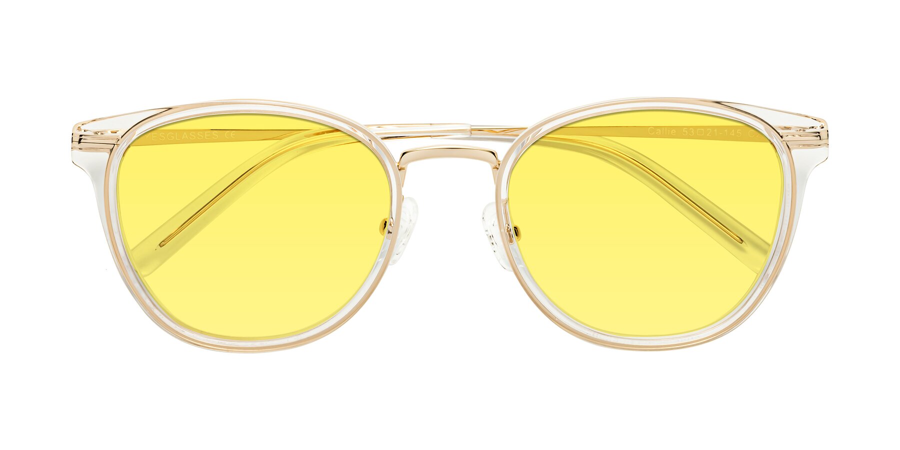Folded Front of Callie in Clear-Gold with Medium Yellow Tinted Lenses