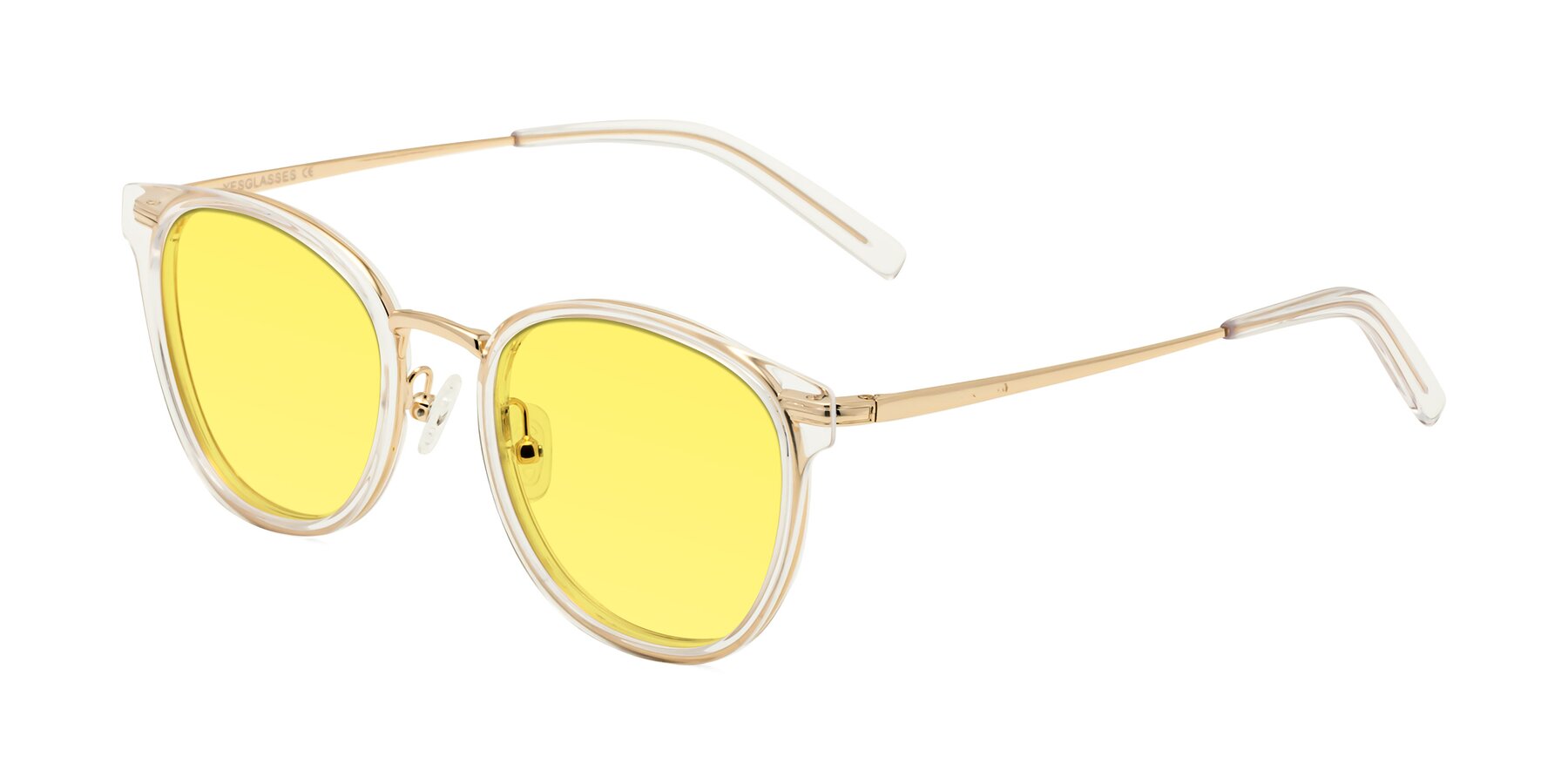 Angle of Callie in Clear-Gold with Medium Yellow Tinted Lenses