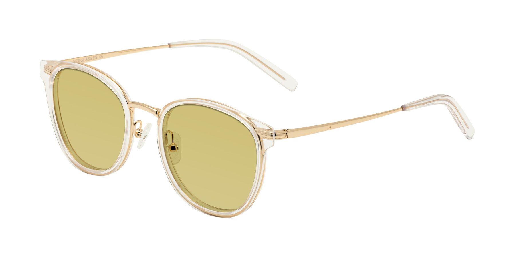 Angle of Callie in Clear-Gold with Medium Champagne Tinted Lenses