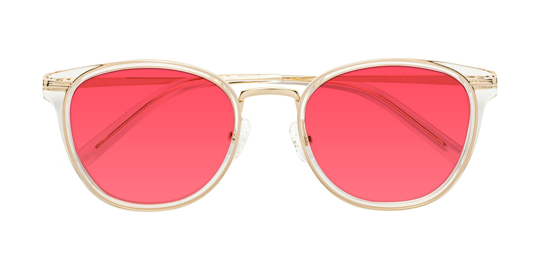 Folded Front of Callie in Clear-Gold with Red Tinted Lenses