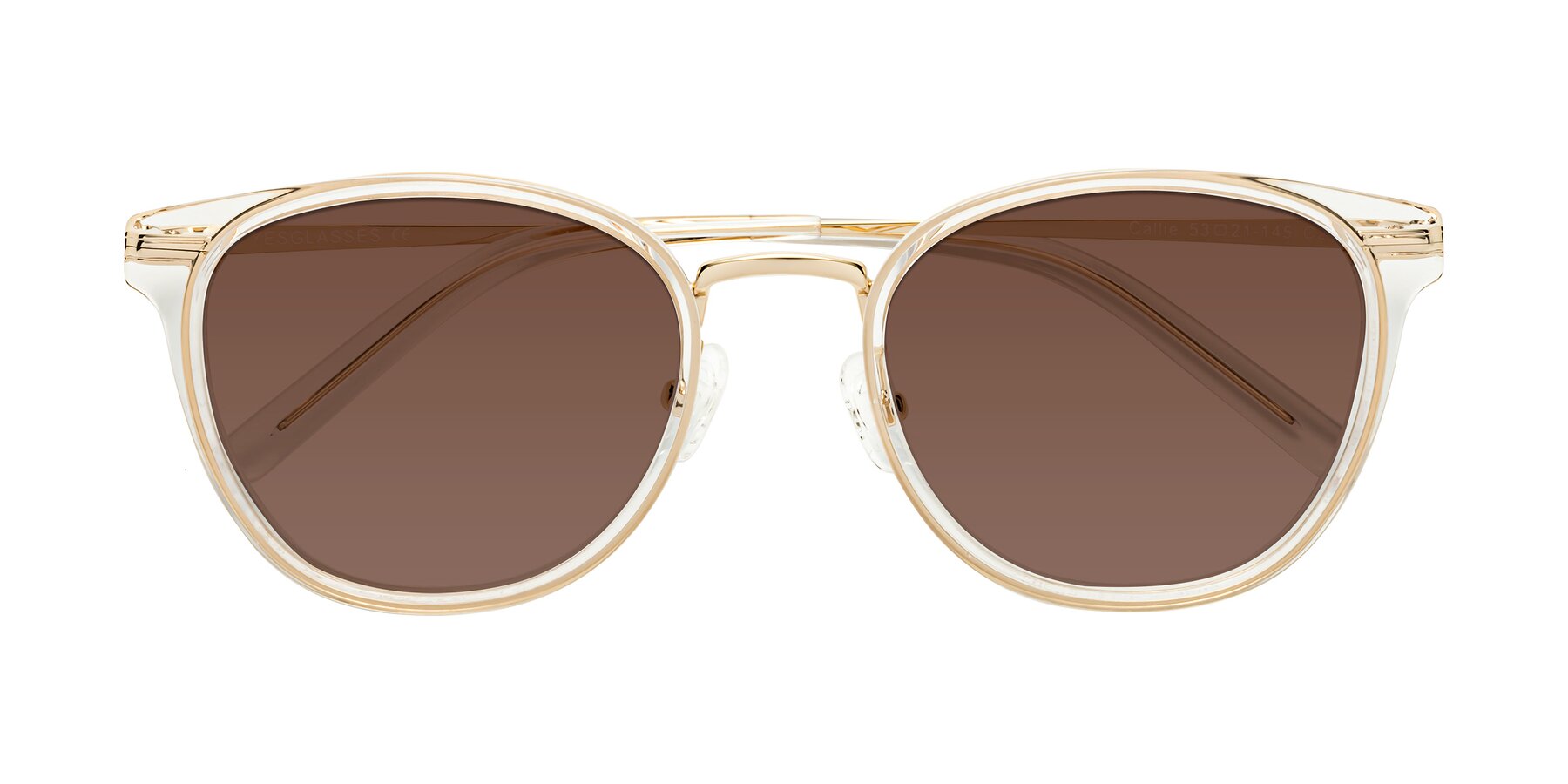 Folded Front of Callie in Clear-Gold with Brown Tinted Lenses