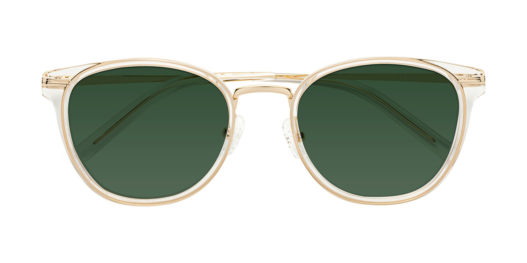 Folded Front of Callie in Clear-Gold with Green Tinted Lenses