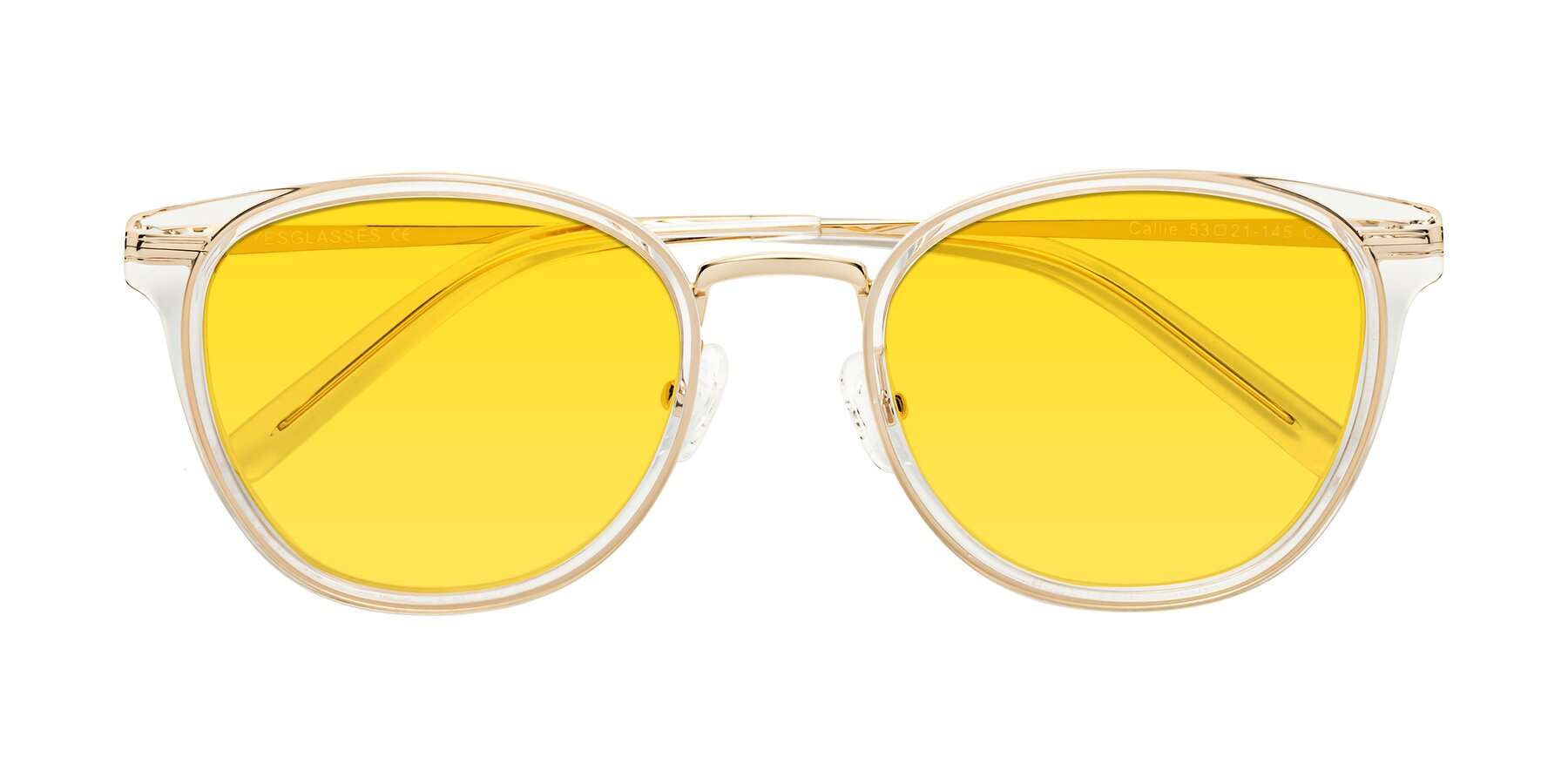 Folded Front of Callie in Clear-Gold with Yellow Tinted Lenses