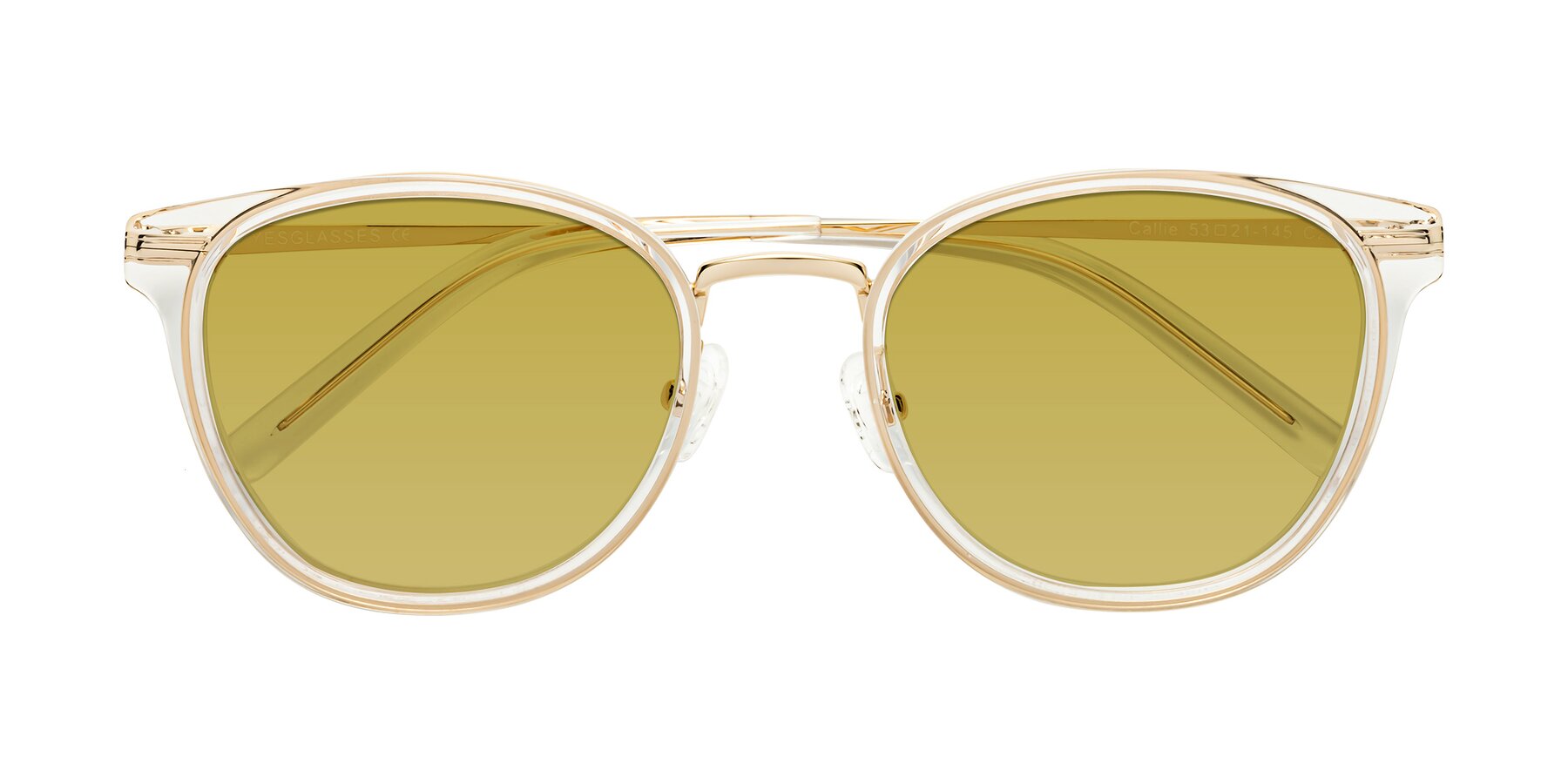 Folded Front of Callie in Clear-Gold with Champagne Tinted Lenses
