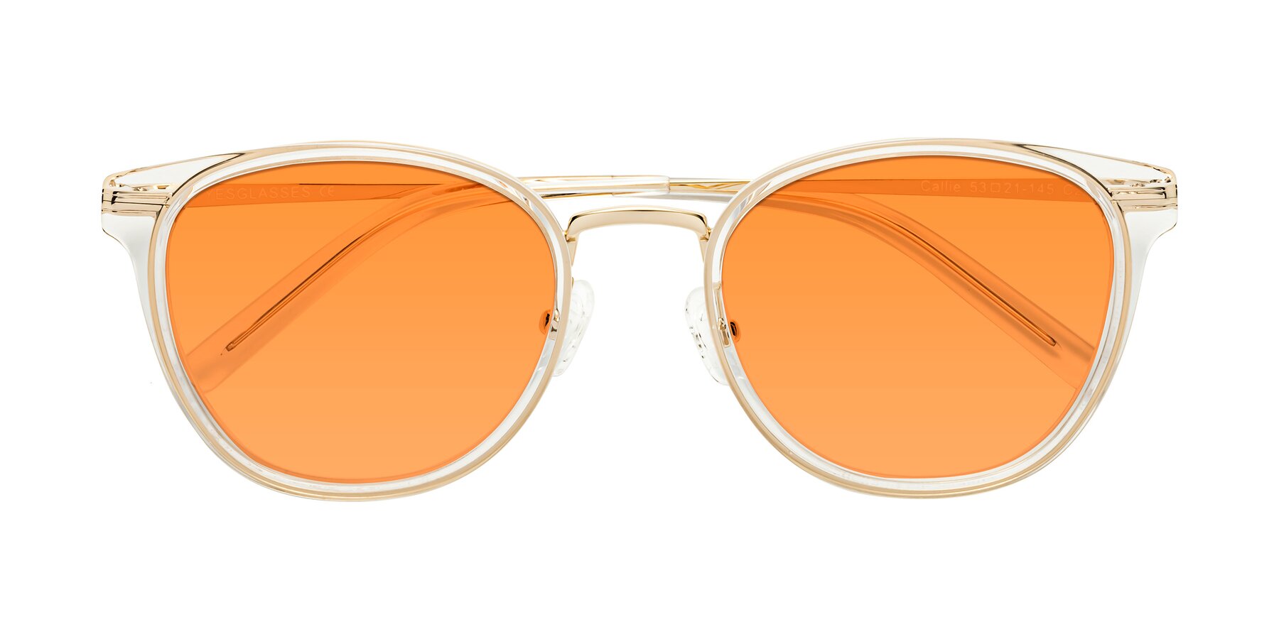 Folded Front of Callie in Clear-Gold with Orange Tinted Lenses