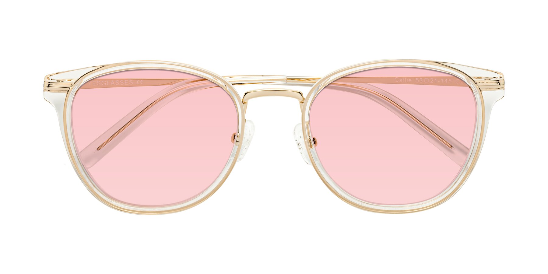 Folded Front of Callie in Clear-Gold with Light Garnet Tinted Lenses