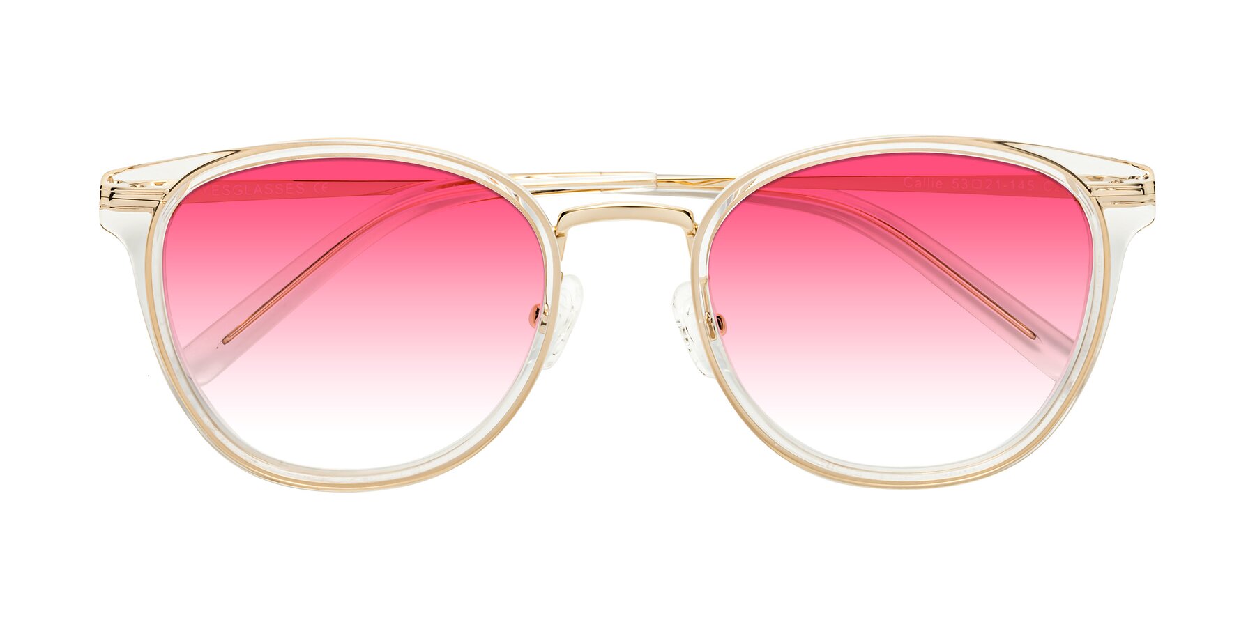 Folded Front of Callie in Clear-Gold with Pink Gradient Lenses