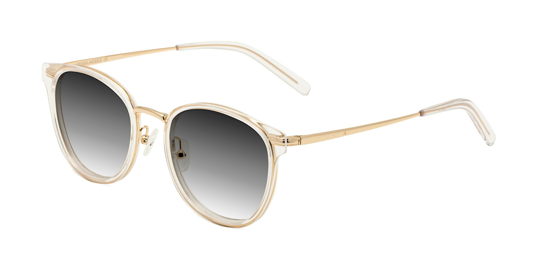 Angle of Callie in Clear-Gold with Gray Gradient Lenses