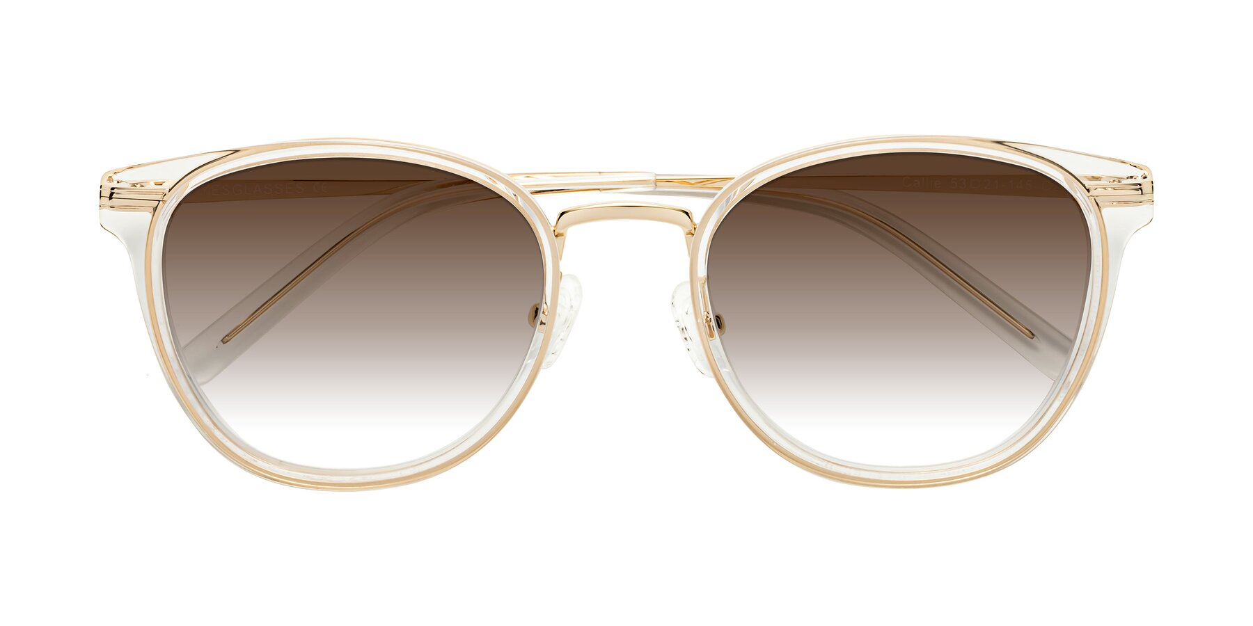 Folded Front of Callie in Clear-Gold with Brown Gradient Lenses